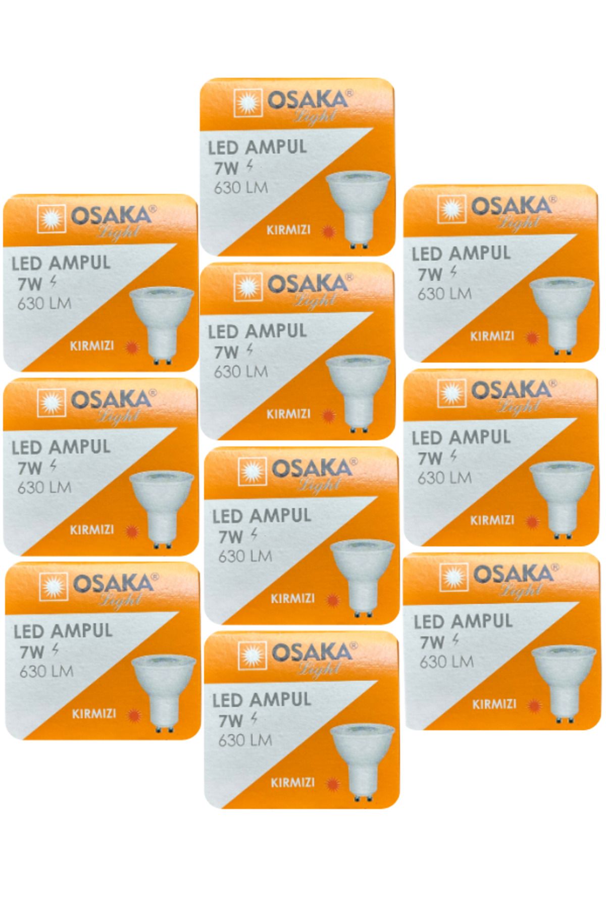 Osaka (10 Adet) Osaka 7W Kırmızı Işık GU10 Duylu (Kalın Duy) Led Çanak Ampul