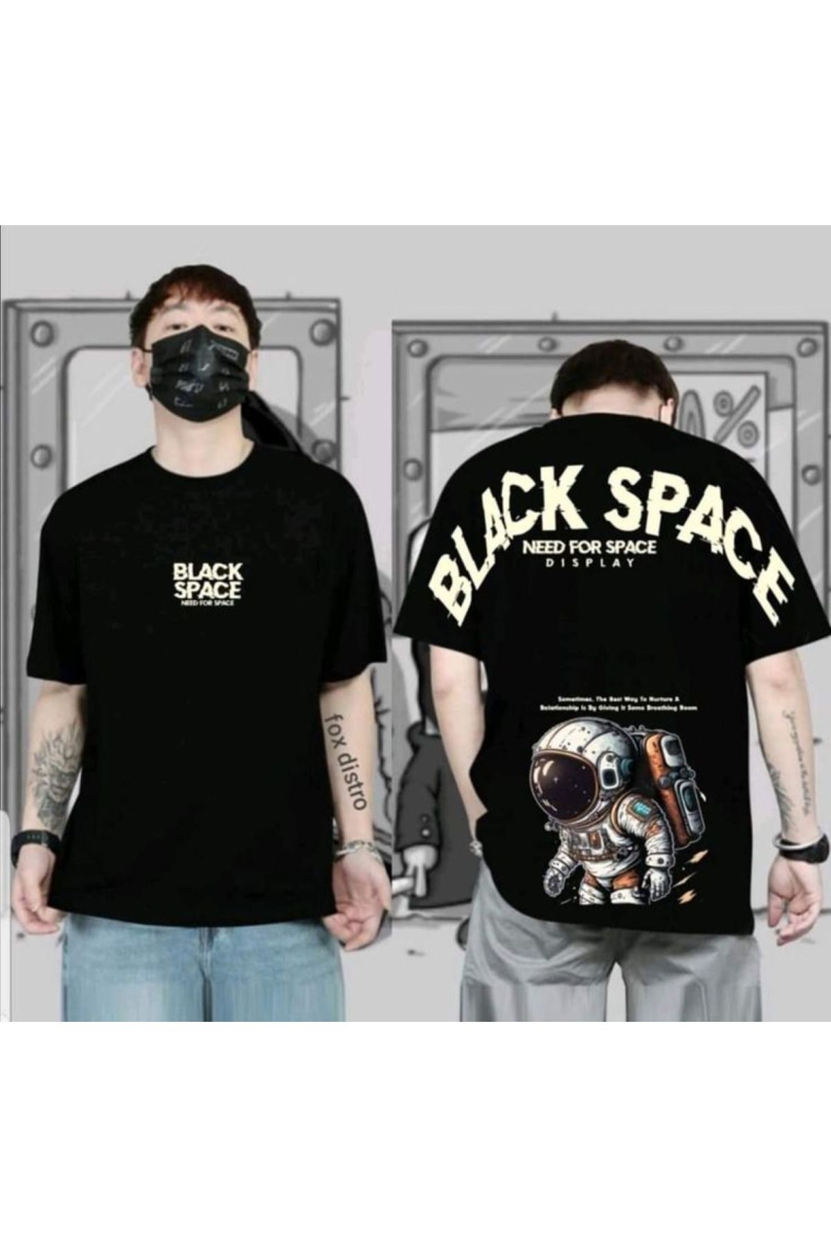 aynewmoda Astronot Baskılı Tişört - Yuvarlak Yaka ve Kısa Kollu Rahat Polyester Günlük Tişört