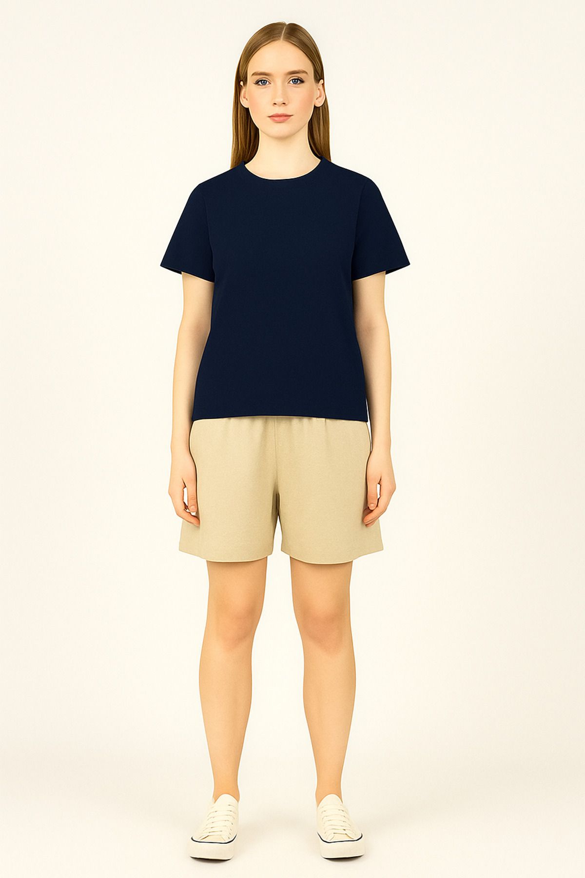 FATELLA Kadın Düz T-Shirt – Orta Kumaş, Günlük Giyime Uygun, Comfort Fit