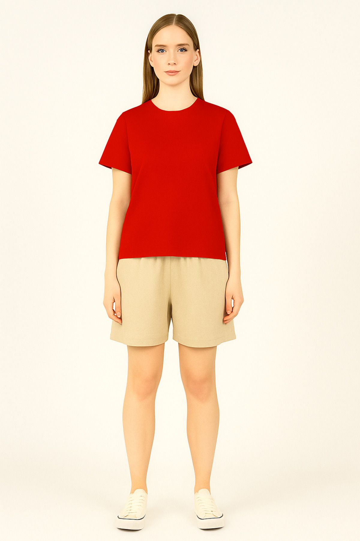 nacar çarşı Kadın Düz T-Shirt – Orta Kumaş, Comfort Fit, Günlük Giyime Uygun