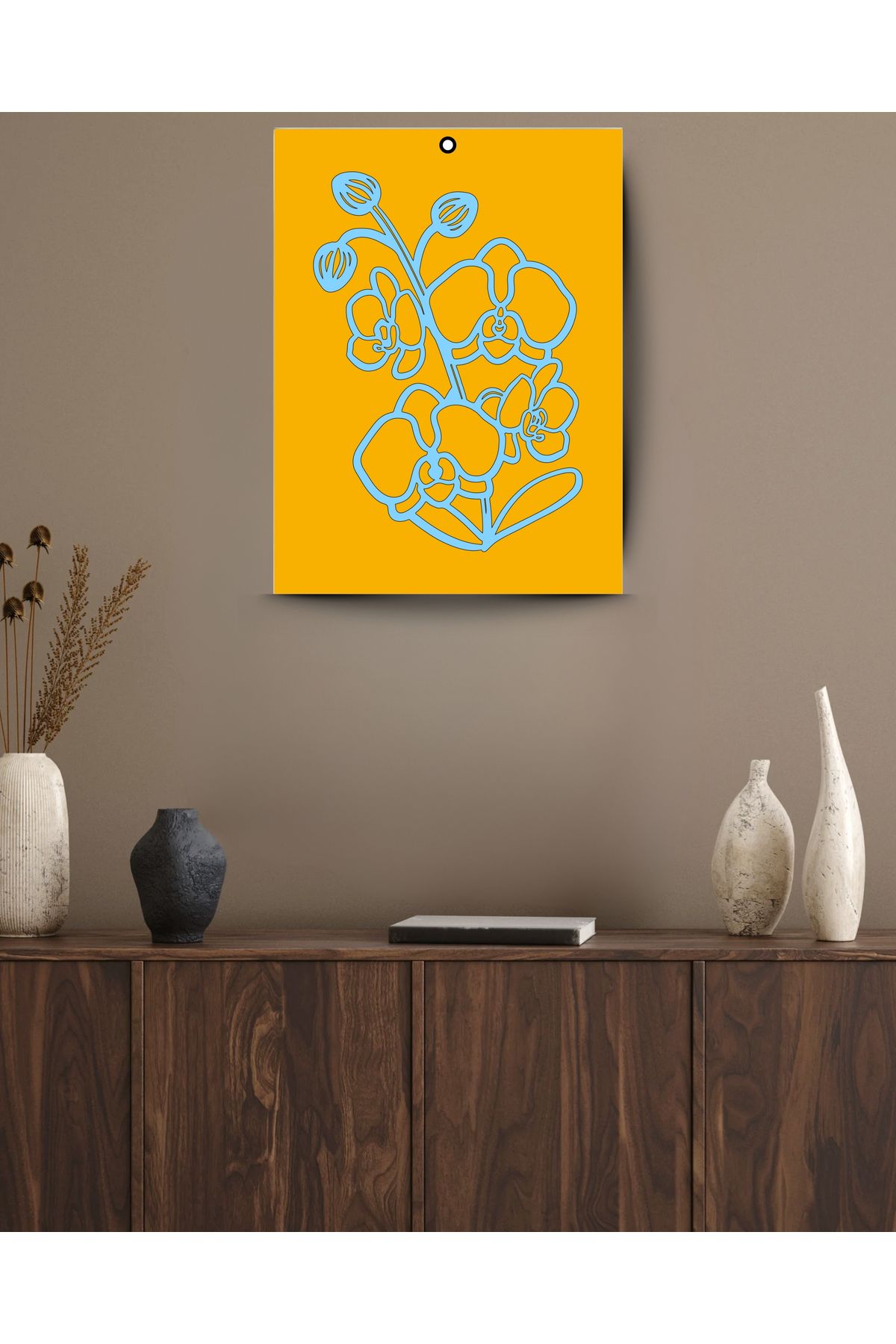Grand Fine Art Çerçevesiz Lazer Kesim Mdf Desen/Mdf Zemin Tablo Orkide Çiçeği
