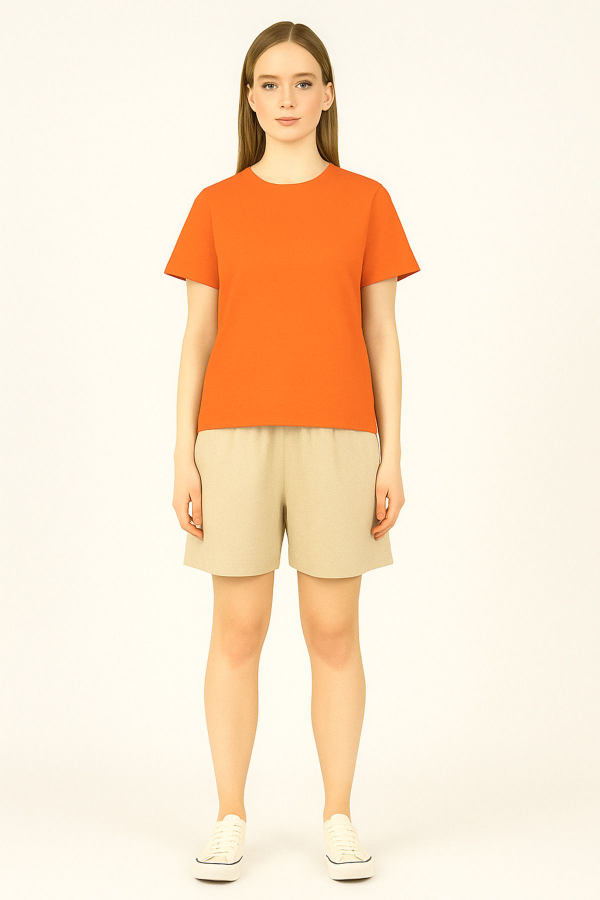 FATELLA Kadın Düz T-Shirt – Orta Kumaş, Günlük Giyime Uygun, Comfort Fit