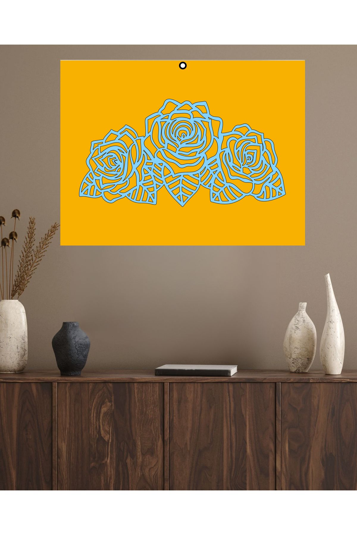 Grand Fine Art Çerçevesiz Lazer Kesim Mdf Desen/Mdf Zemin Tablo 3 Başlı Gül