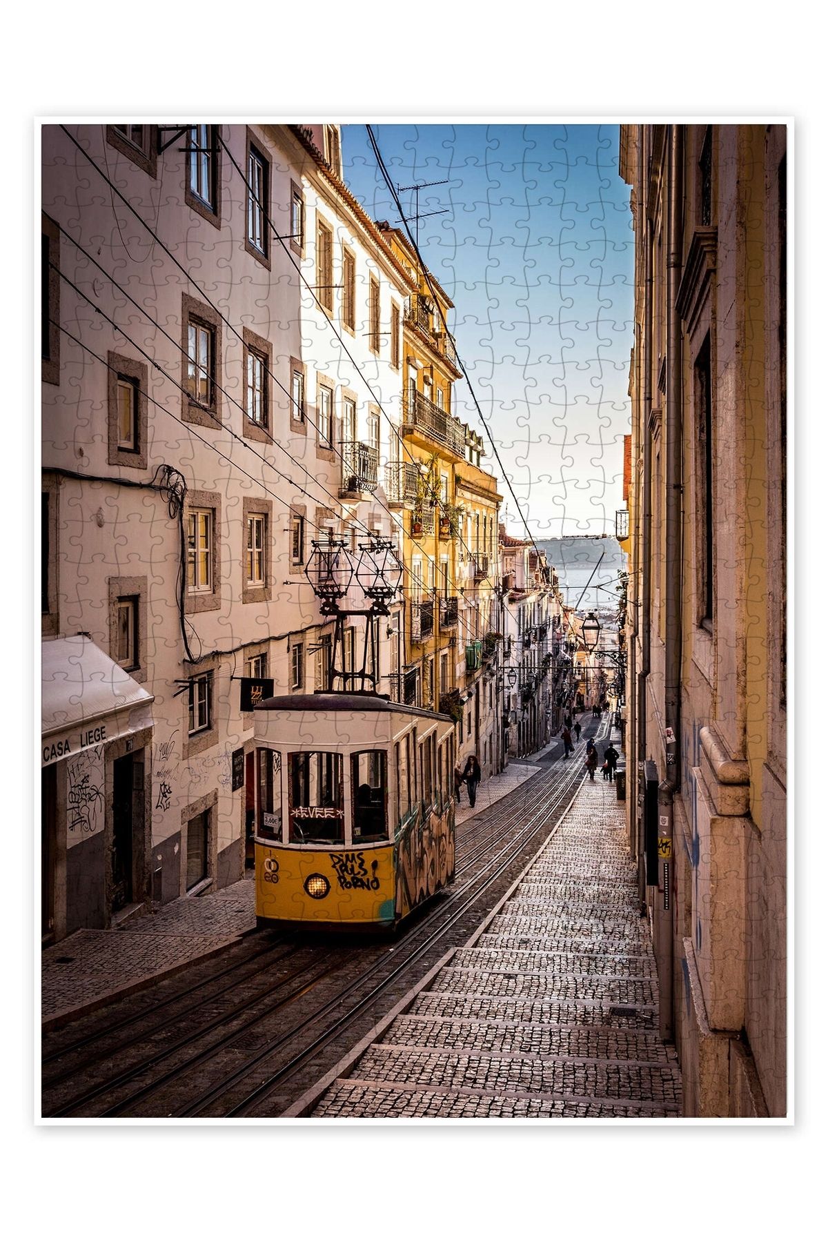 Jeronkarji Lizbon'da Tramvay 500 Parça Puzzle Yapboz Şehir Manzara Temalı Hobilik