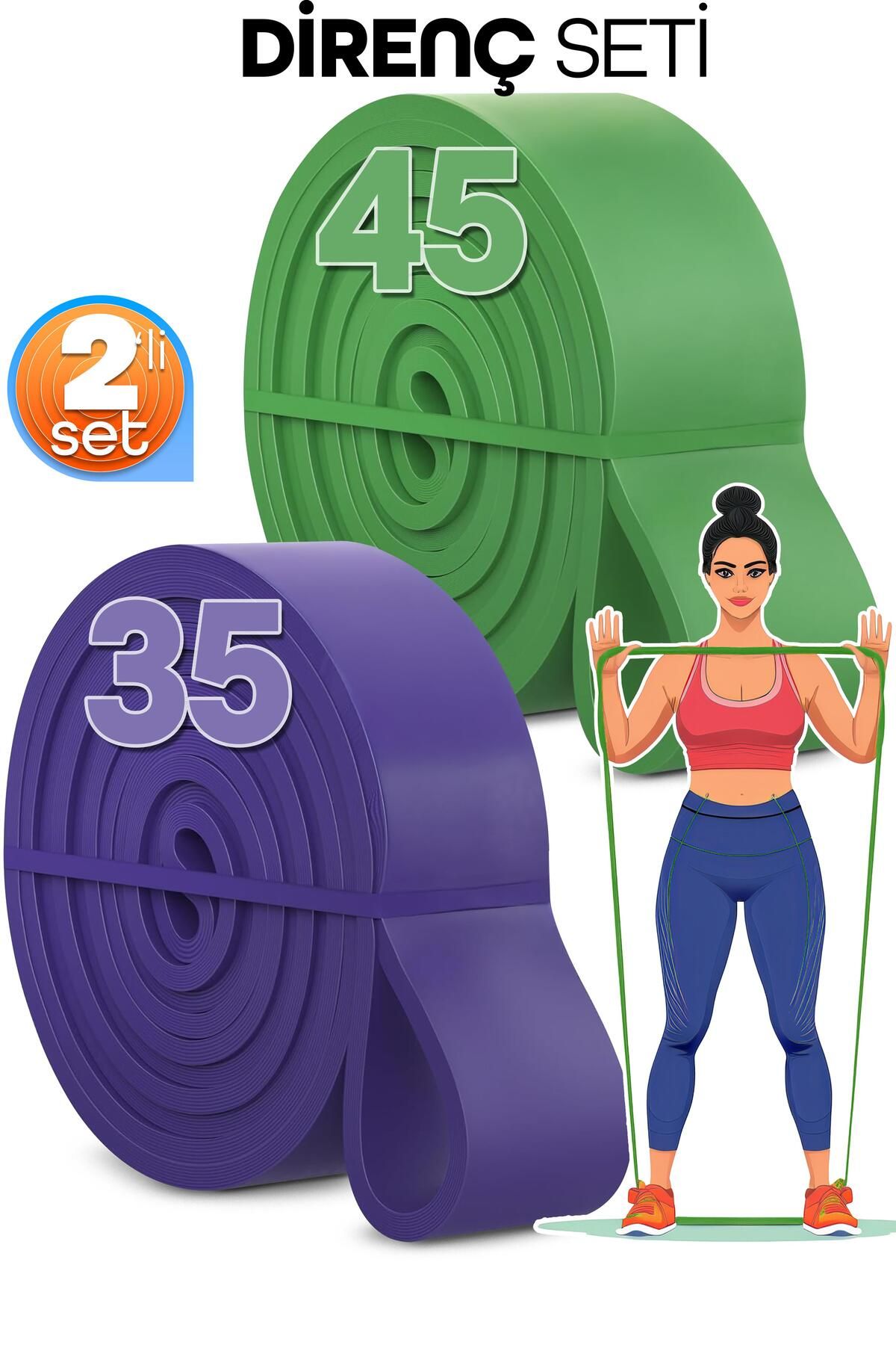 Venenon 35 + 45 KG 2'li SET Barfiks Lastiği Gym Resistance Band Antrenman Kas Geliştirme Bandı