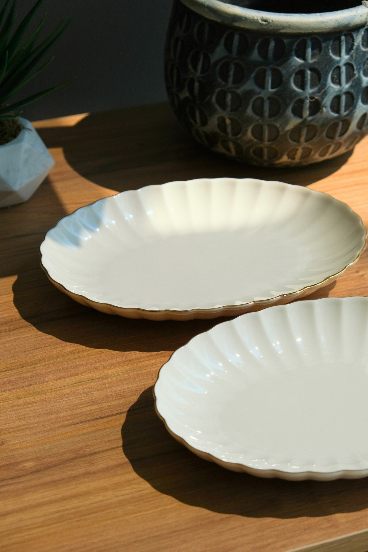 Kütahya Porselen Bone Luz Altın File Kayık Tabak 24x17cm BNLZF24KY20 2 li