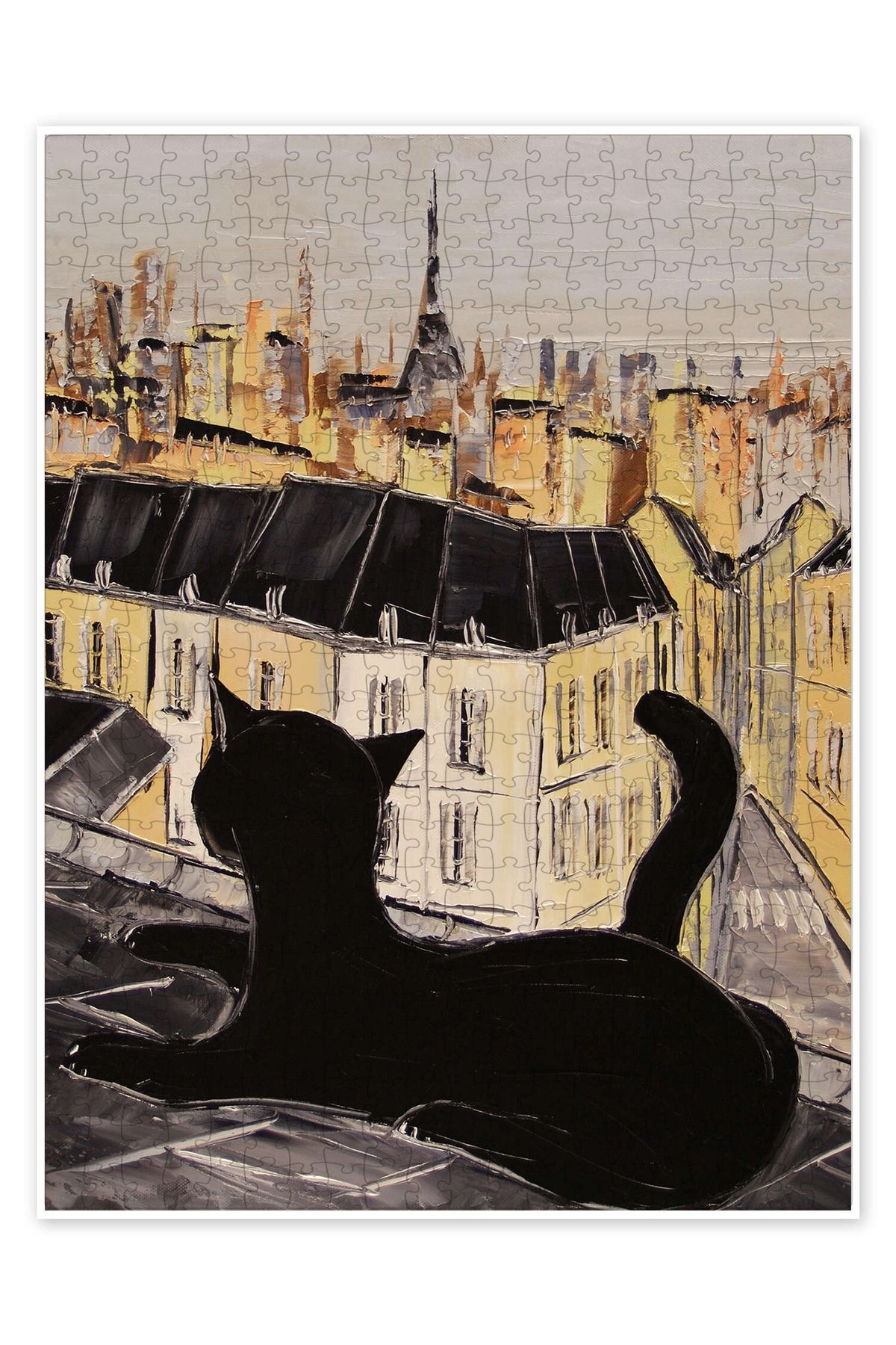 Jeronkarji Paris çatılarında siyah kedi 500 Parça Puzzle Yapboz Kedi Köpek Temalı Doğa ve Orman Hayvanları
