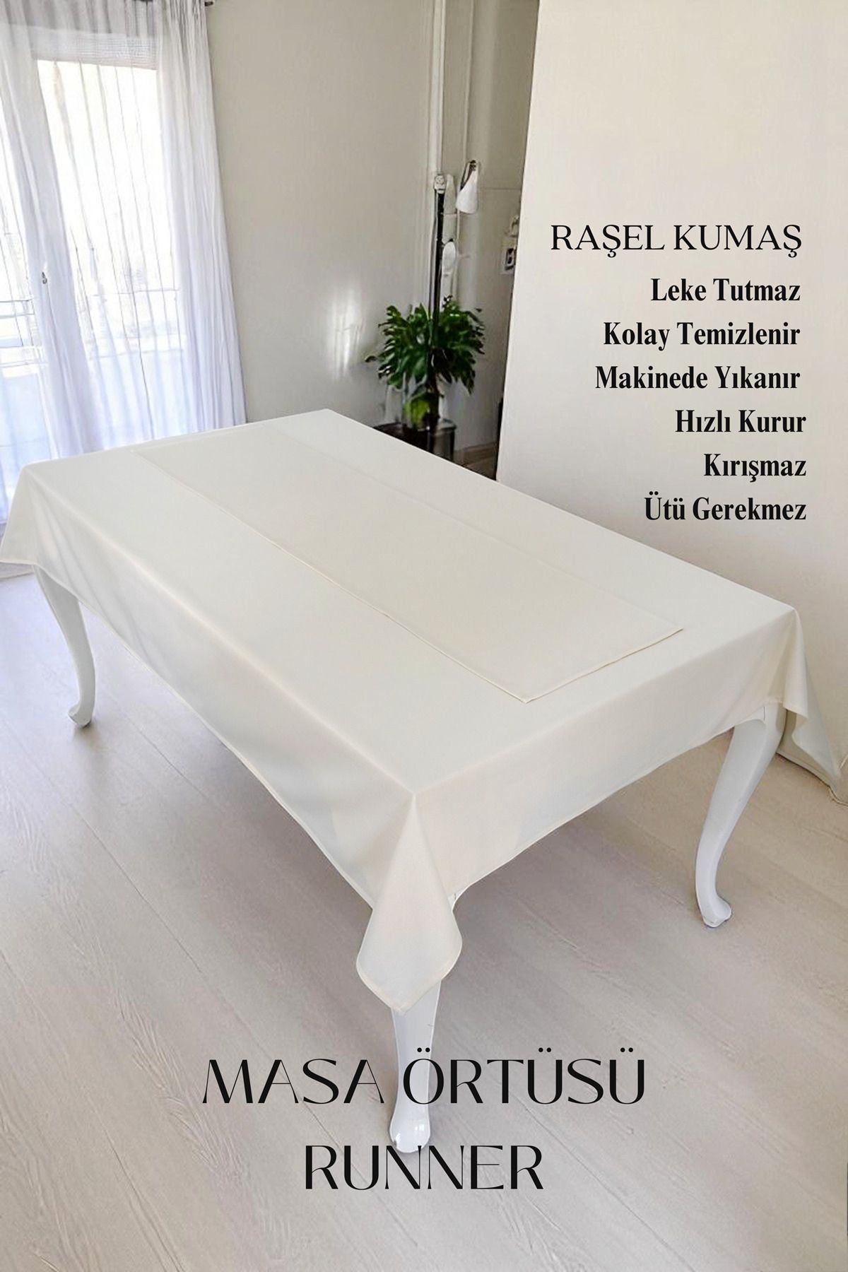 sevilya Smooth Set Masa Örtüsü ve Runner Seti Sofra Bezi Çeyiz Seti (Masa örtüsü ve Runner)