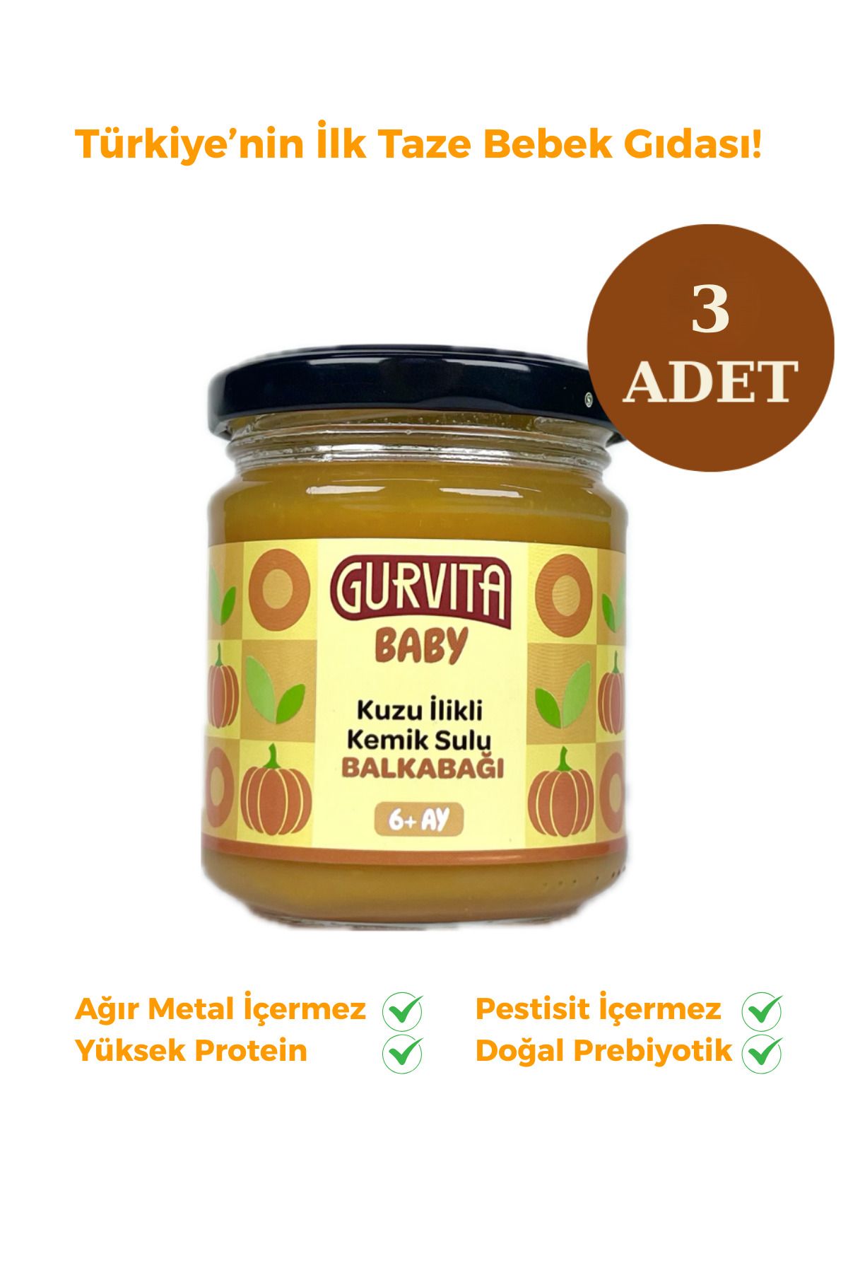 Gurvita Baby Kuzu İlikli Kemik Sulu Balkabağı 165 gr 3 Adet