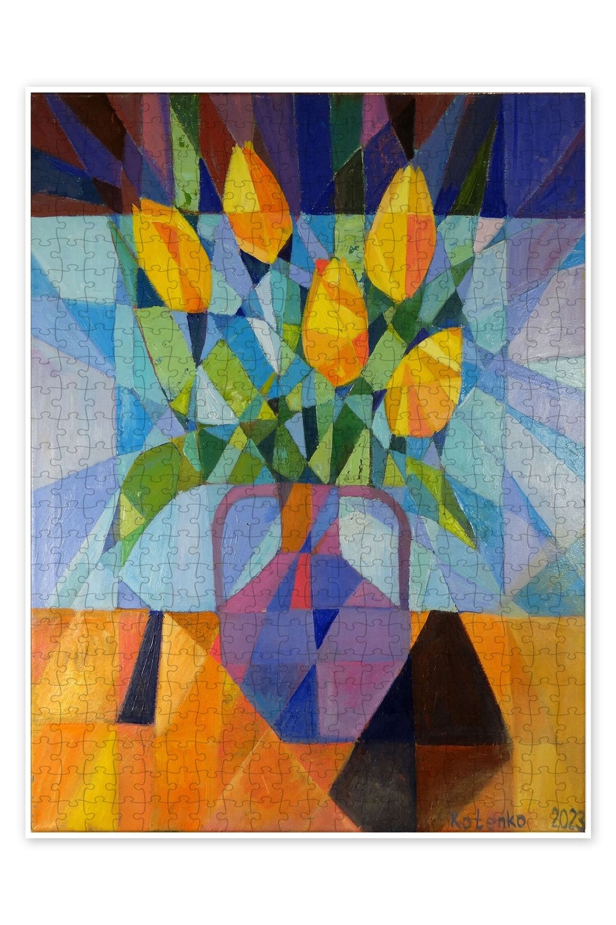 Jeronkarji Sarı Laleli Natürmort 500 Parça Puzzle Yapboz Bohem Soyut Sanat Temalı