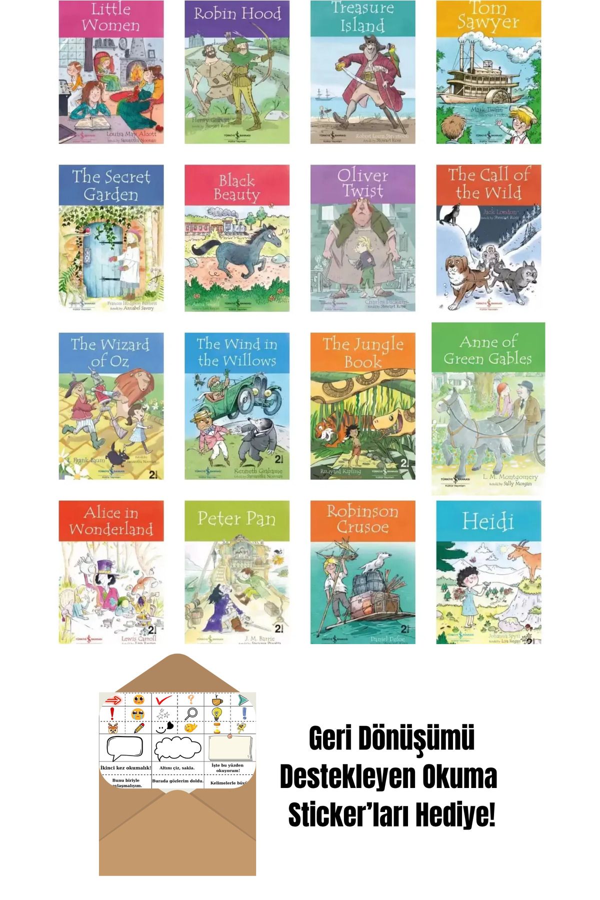 TÜRKİYE İŞ BANKASI KÜLTÜR YAYINLARI 8-13 Yaş İngilizce Çocuk Klasikleri Hikaye Seti 16 kitap + Okuma Sticker'ları