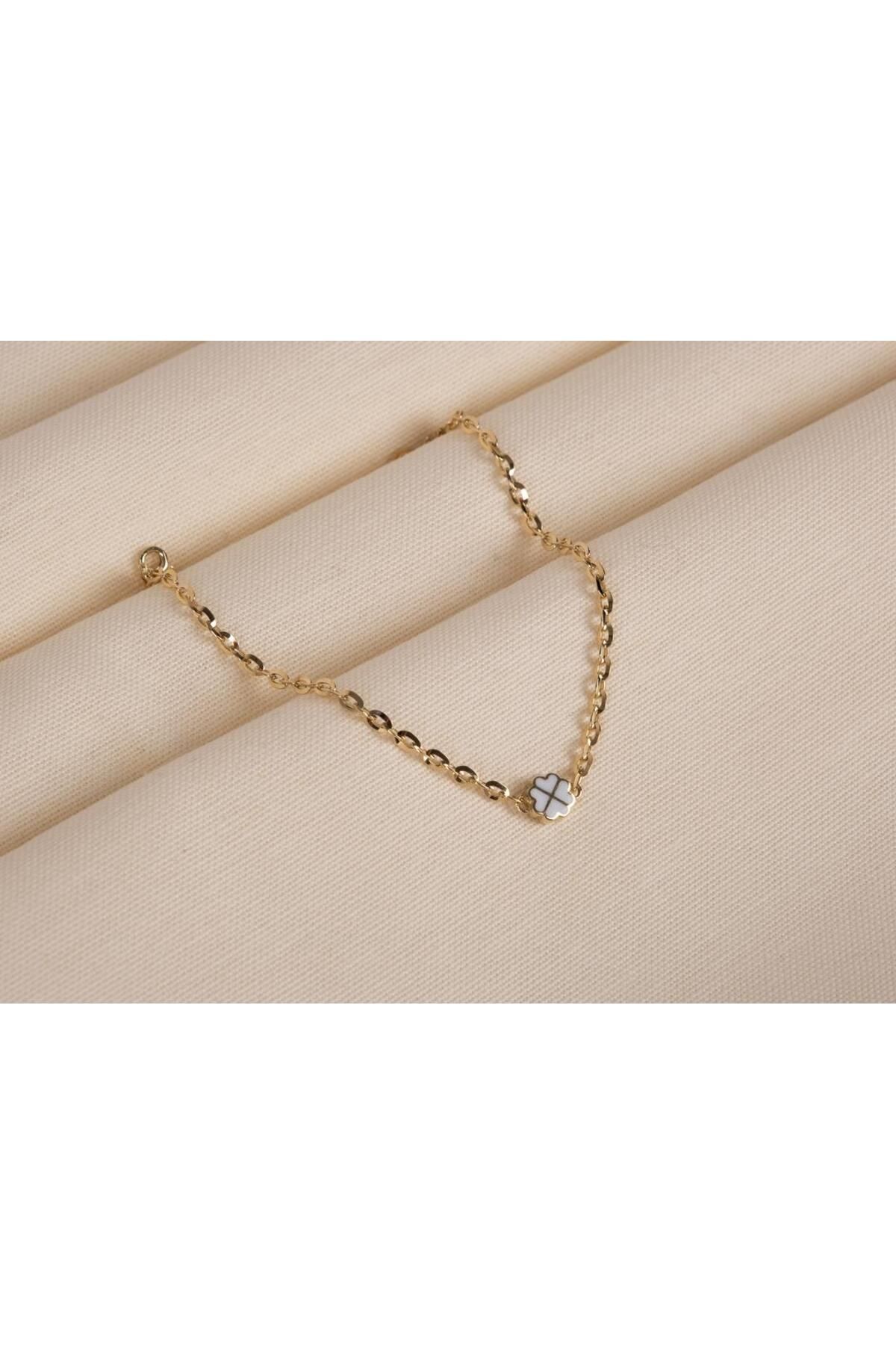 Safir Kuyumculuk Lovely Altın Beyaz Yonca Bileklik