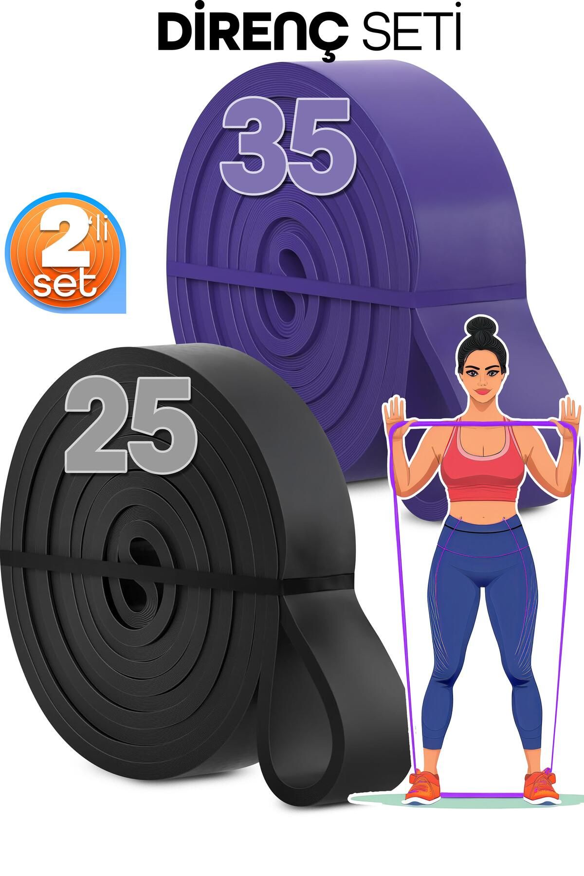 Venenon 25 + 35 KG 2'li SET Barfiks Lastiği Gym Resistance Band Antrenman Kas Geliştirme Bandı