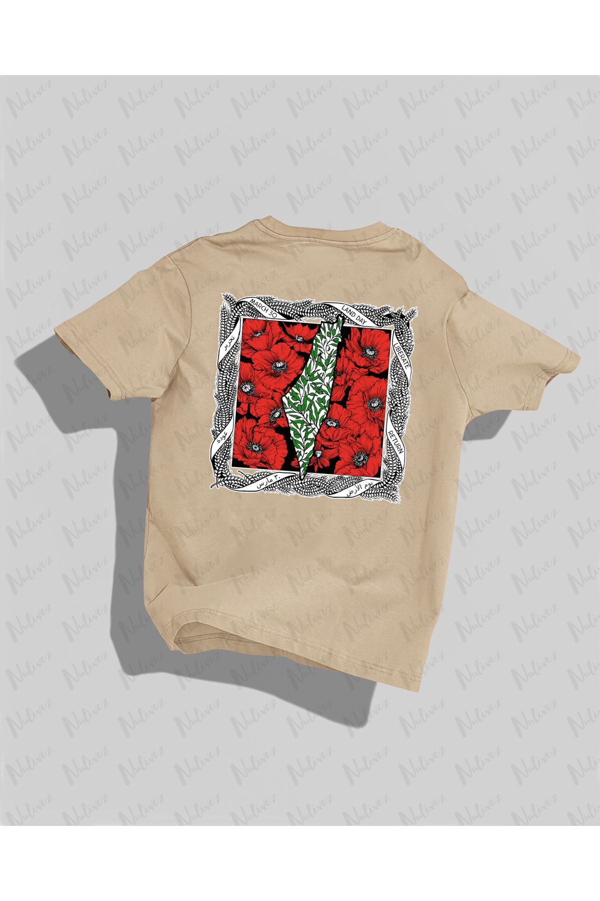 Nulivez Filistin Tasarımı Sırt Baskılı Yüksek Kalite Kompakt Unisex Oversize T-Shirt
