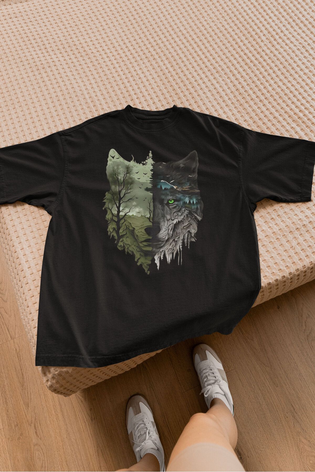 srcmarket Ormandaki Kurt Baskılı Unisex Tshirt
