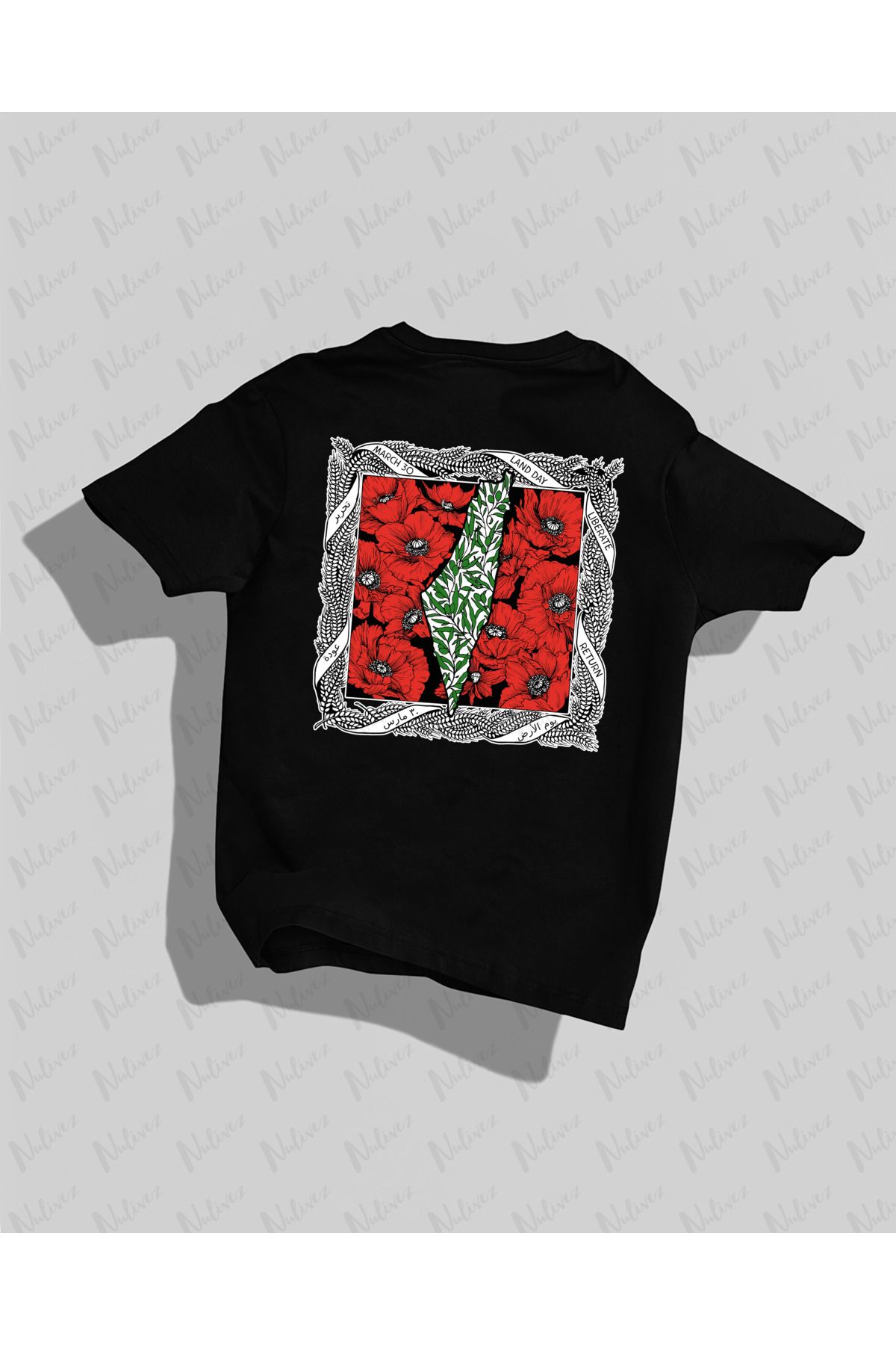 Nulivez Filistin Tasarımı Sırt Baskılı Yüksek Kalite Kompakt Unisex Oversize T-Shirt