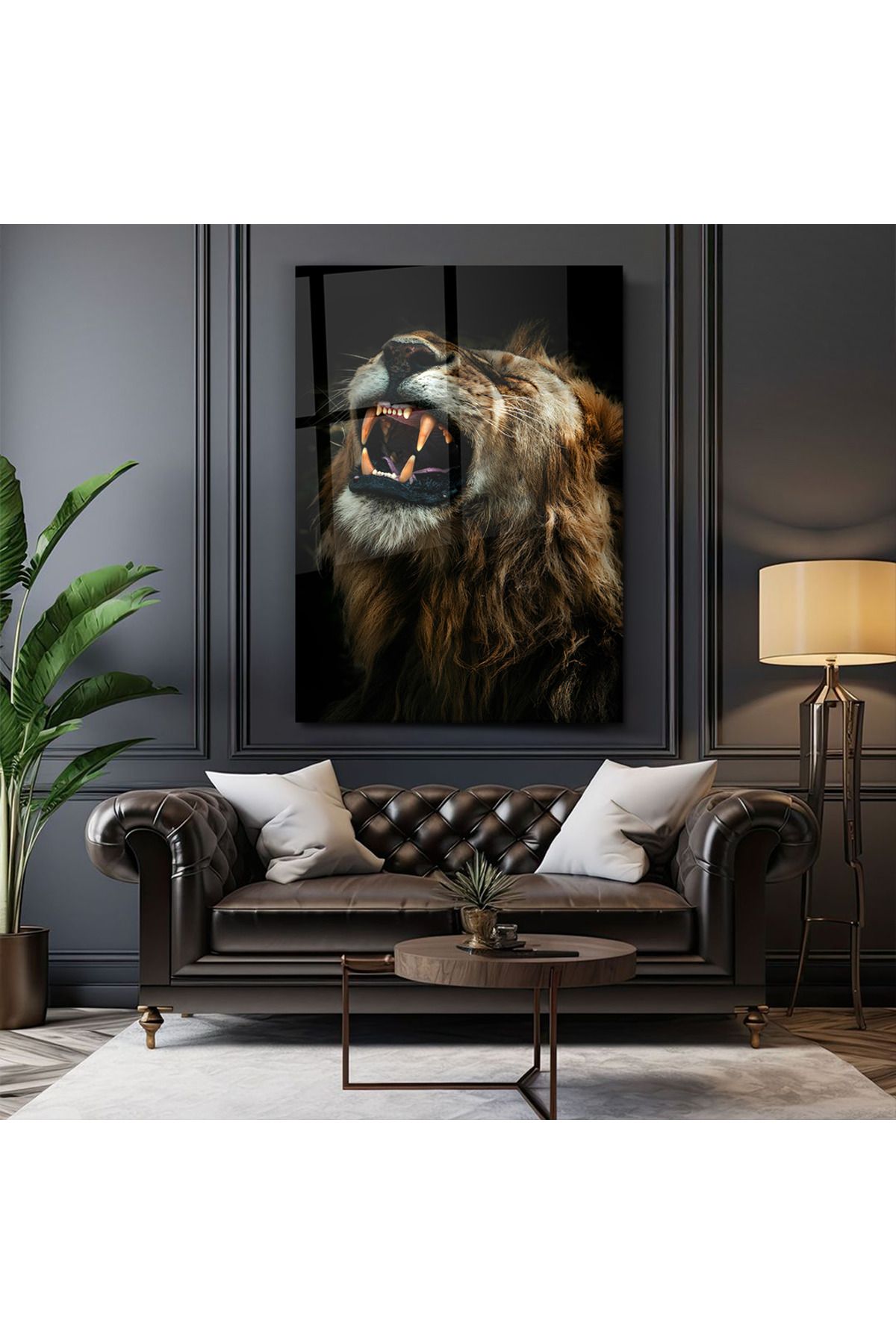 PoyKilArt Cam Tablo - Kızgın Aslan - Duvar dekorasyonu - Ofis dekorasyonu - Duvar tablosu - DK