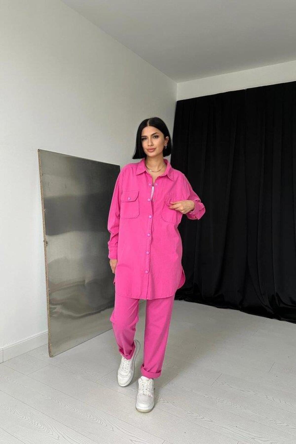 MAREANDPANDA Fuşya Gömlek Ve Çıtçıtlı Pantolon Takım