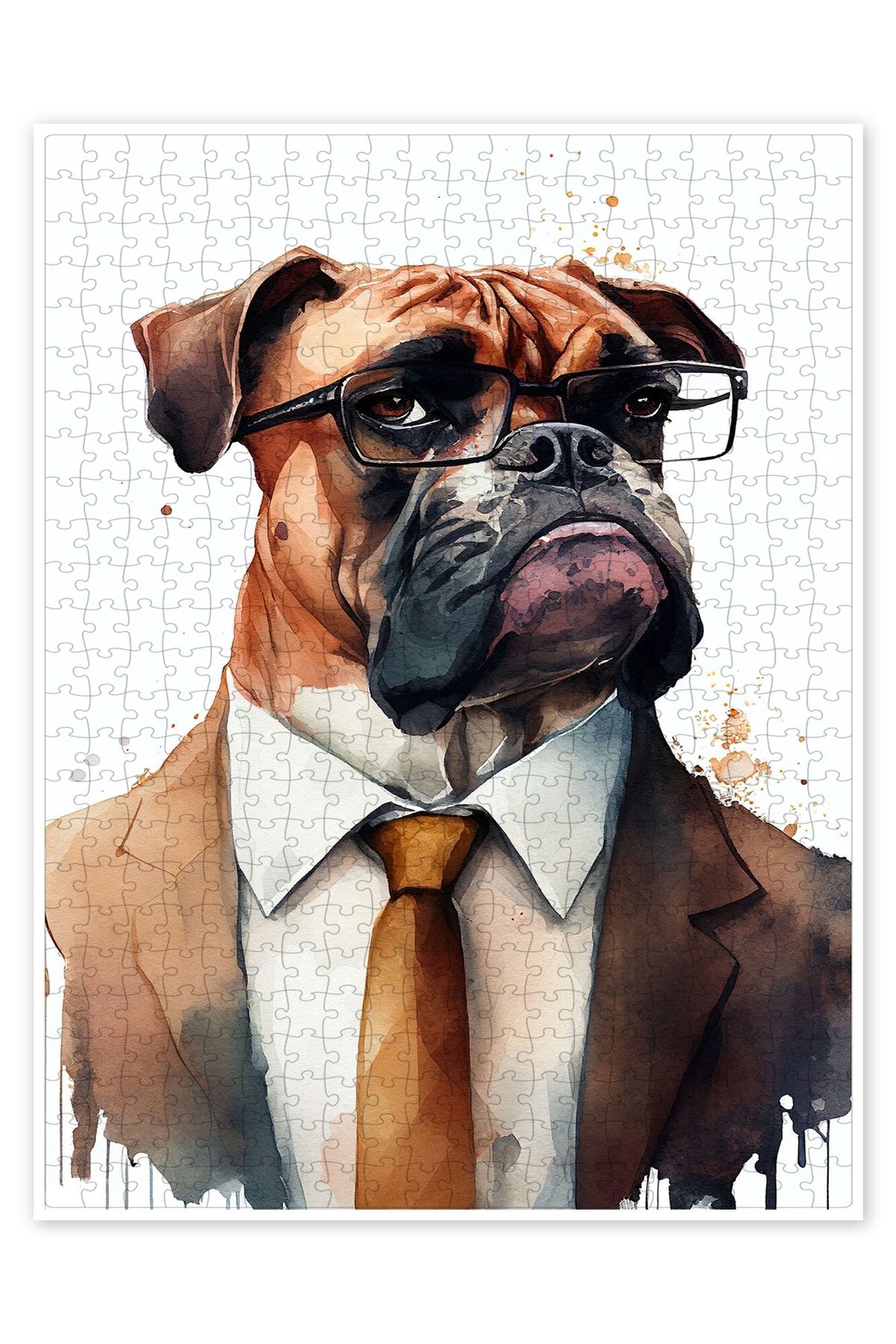 Jeronkarji Takım elbise ve kravatlı boksör 500 Parça Puzzle Yapboz Kedi Köpek Temalı Doğa ve Orman Hayvanları