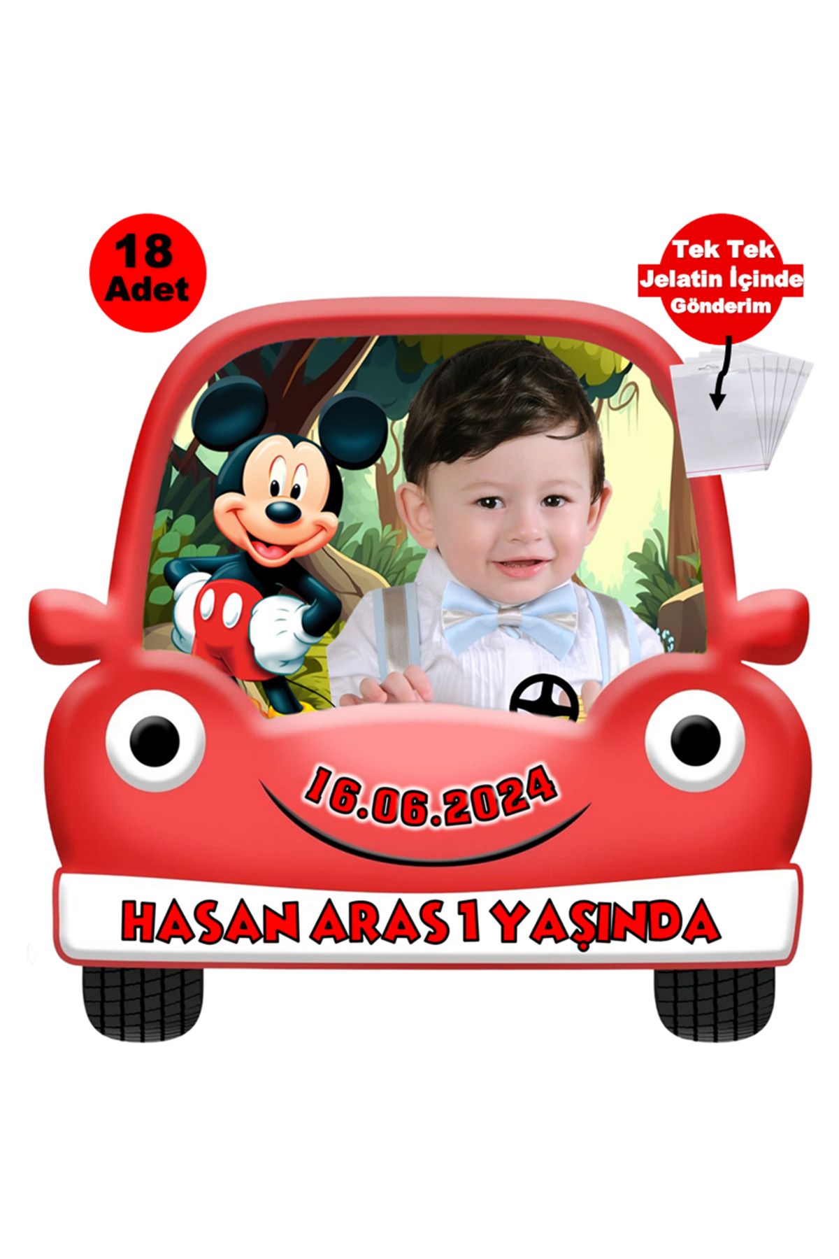 Elara Tasarım 1 Yaş 18 Adet Mickey Mouse Temalı Fotoğraflı Kişiye özel Doğum Günü Magnet Hediye Poşetli Gönderilir