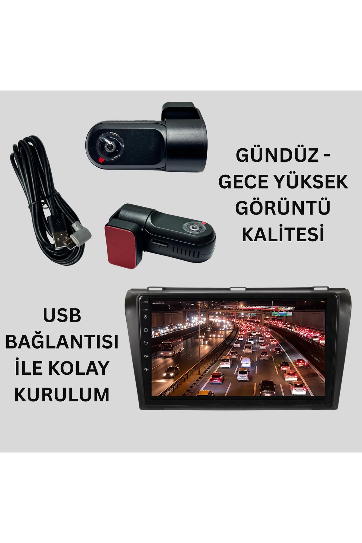 For-X Dash Cam - Yüksek Çözünürlüklü Araç Ön Kayıt Kamerası Araç Multimedya Sistemi Uyumlu - USB Bağlantı
