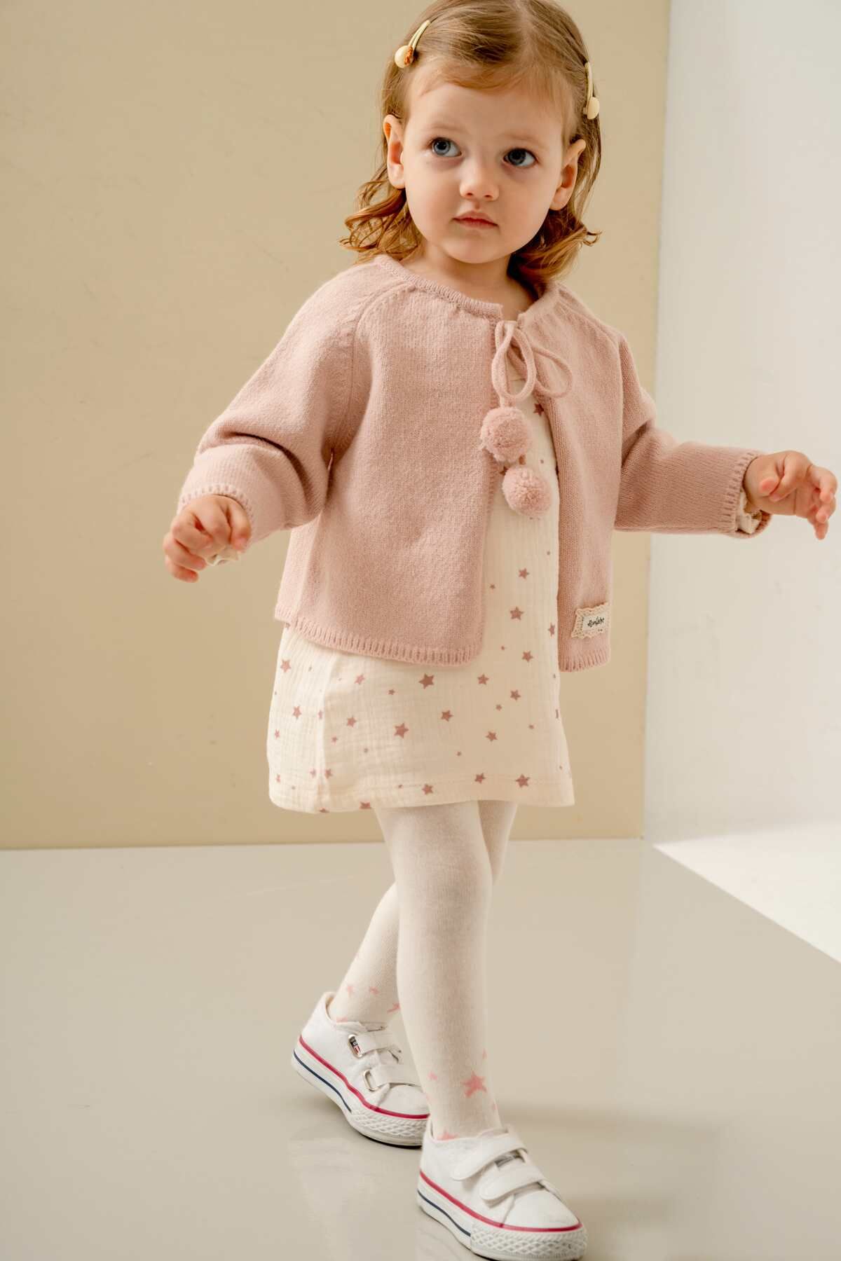 JNF kids PONPONLU TRİKO YELEKLİ ELBİSE