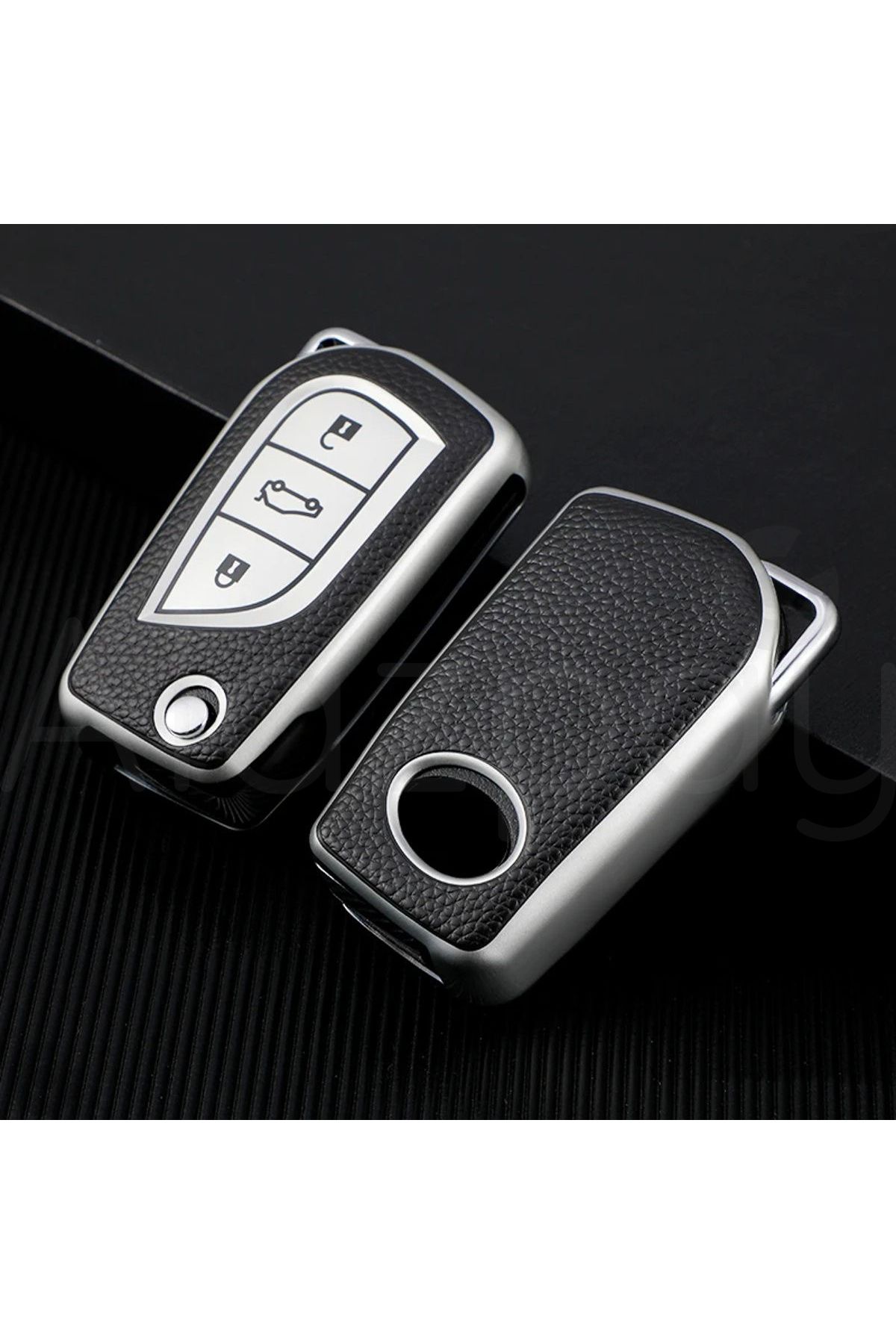 Alazpay Toyota Corolla Auris Yaris Avensis Verso Hilux Deri Görünüm TPU Anahtar Kılıfı (Gümüş)