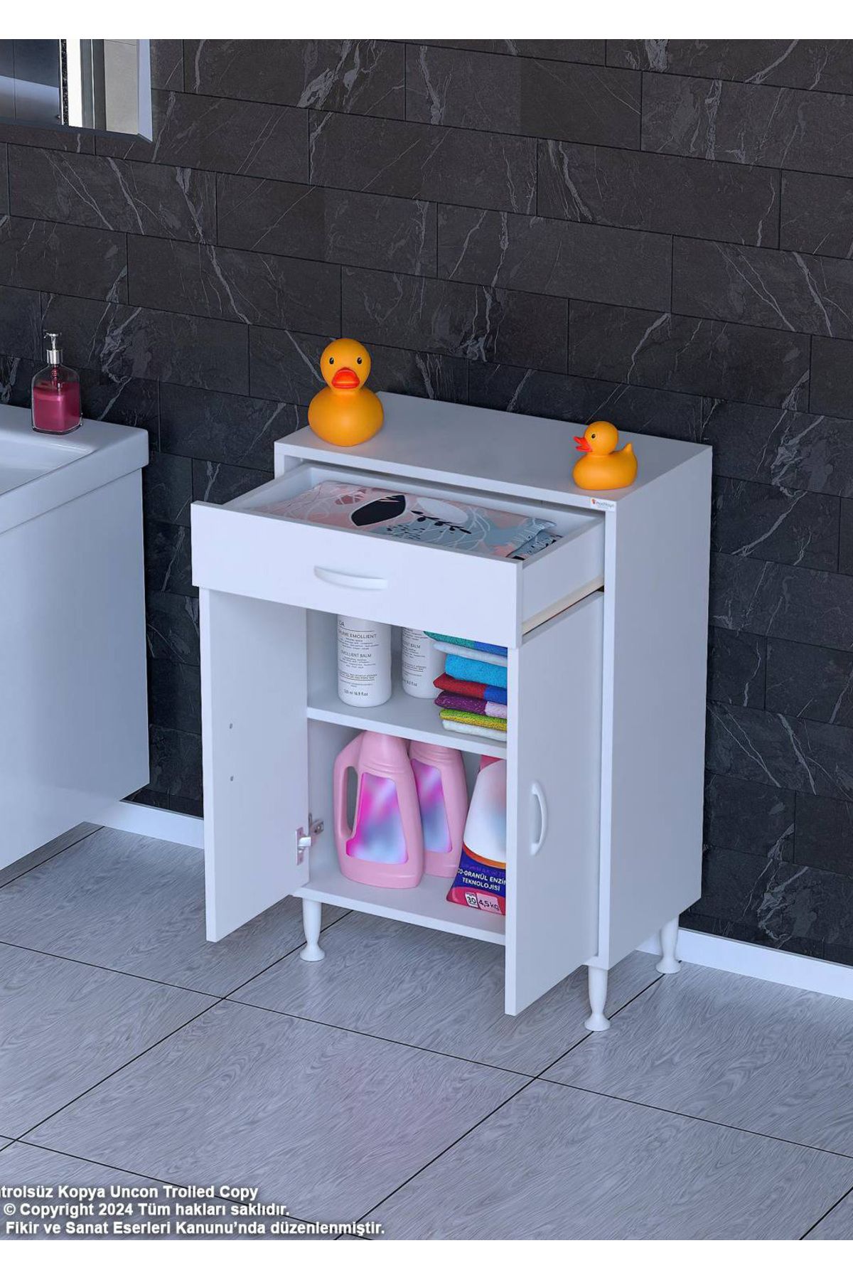 Modilayn 55 x 88 x 32,5 cm’lik 1 Çekmece 1 Kapak 1 RAF 2 Gözlü Organizatör Mutfak Dolabı Çok Amaçlı Dolap