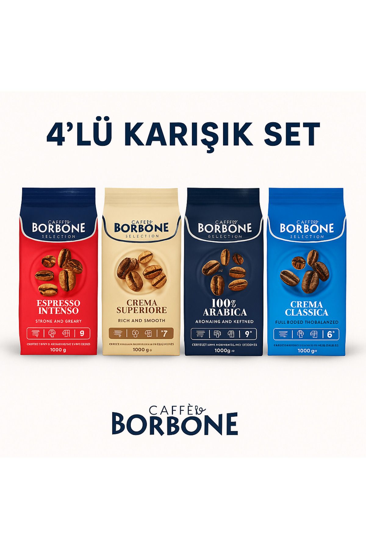 Caffe Borbone Caffè Borbone 4’lü Karışık Çekirdek Kahve Seti – 4 x 1000g