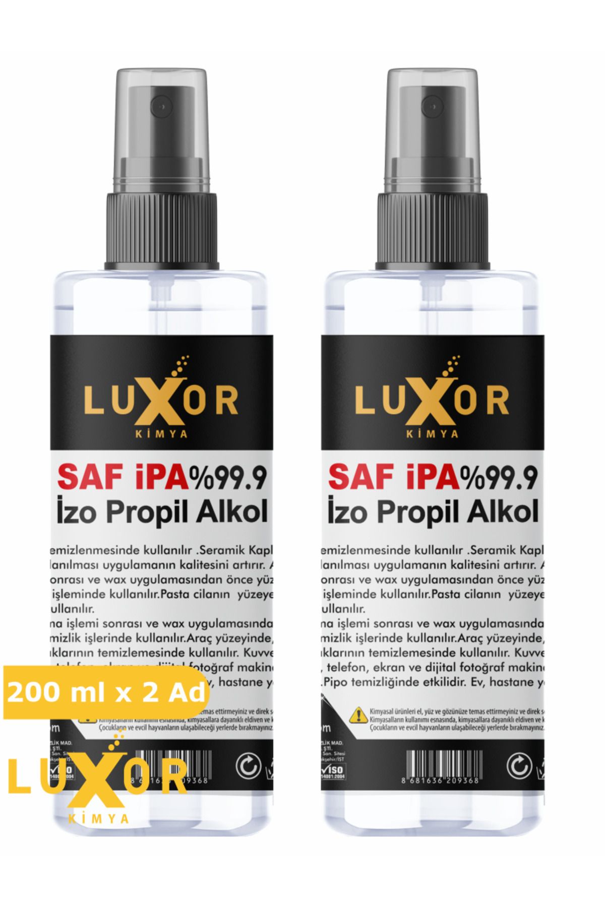 Luxor Kimya Saf İpa İzopropil 200ml X 2 Adet Temizlik Solventi %99.9 (İZOPROPİL)