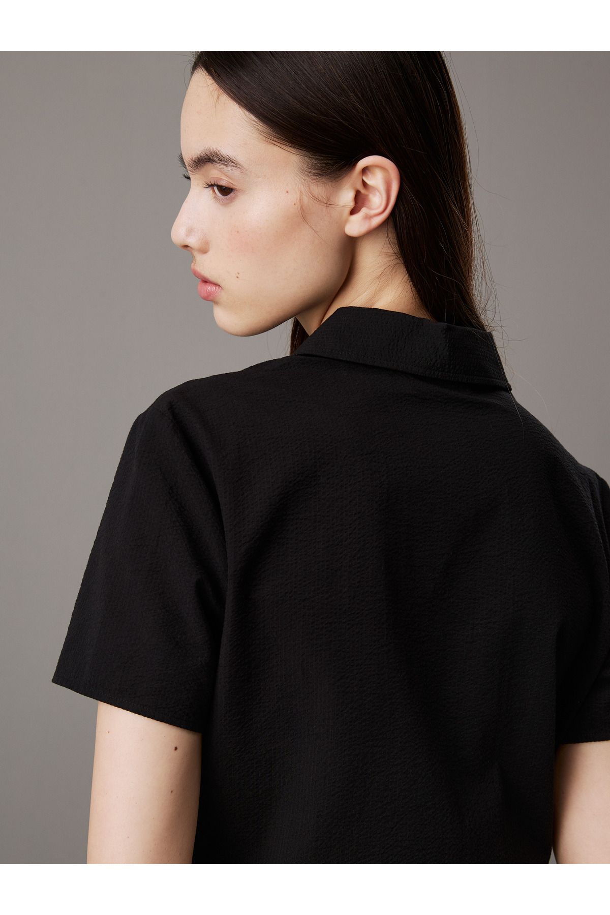 Calvin Klein-Women Black Seersucker Button-Through Dress 5
