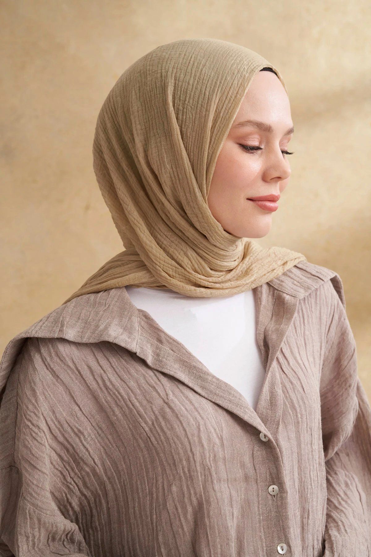 ARMANDA Müslin Yaprak Desen Şal 3351-1042 Soft Olive