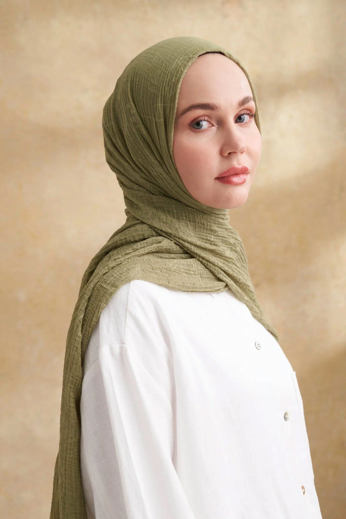 ARMANDA Müslin Yaprak Desen Şal 3351-1034 Olive