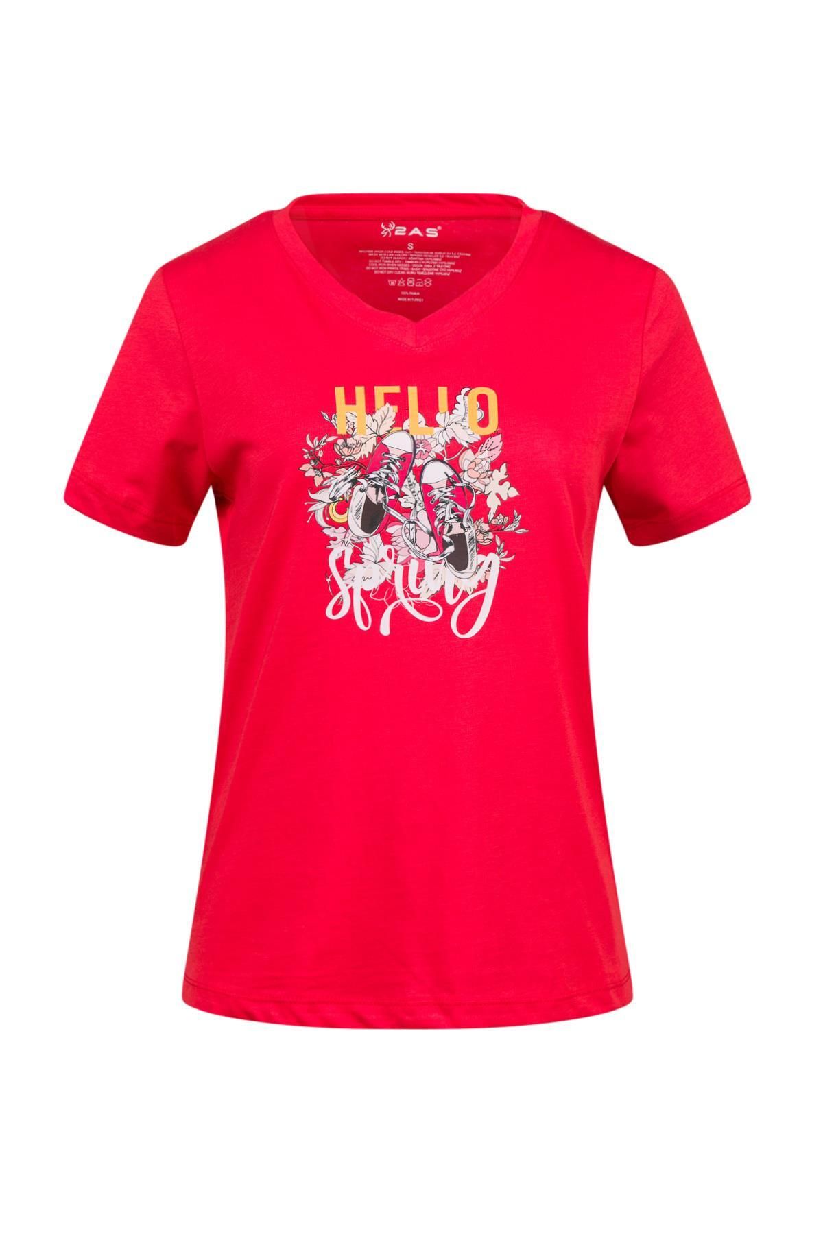 2AS Alone Baskılı V Yaka Kadın T-Shirt 402