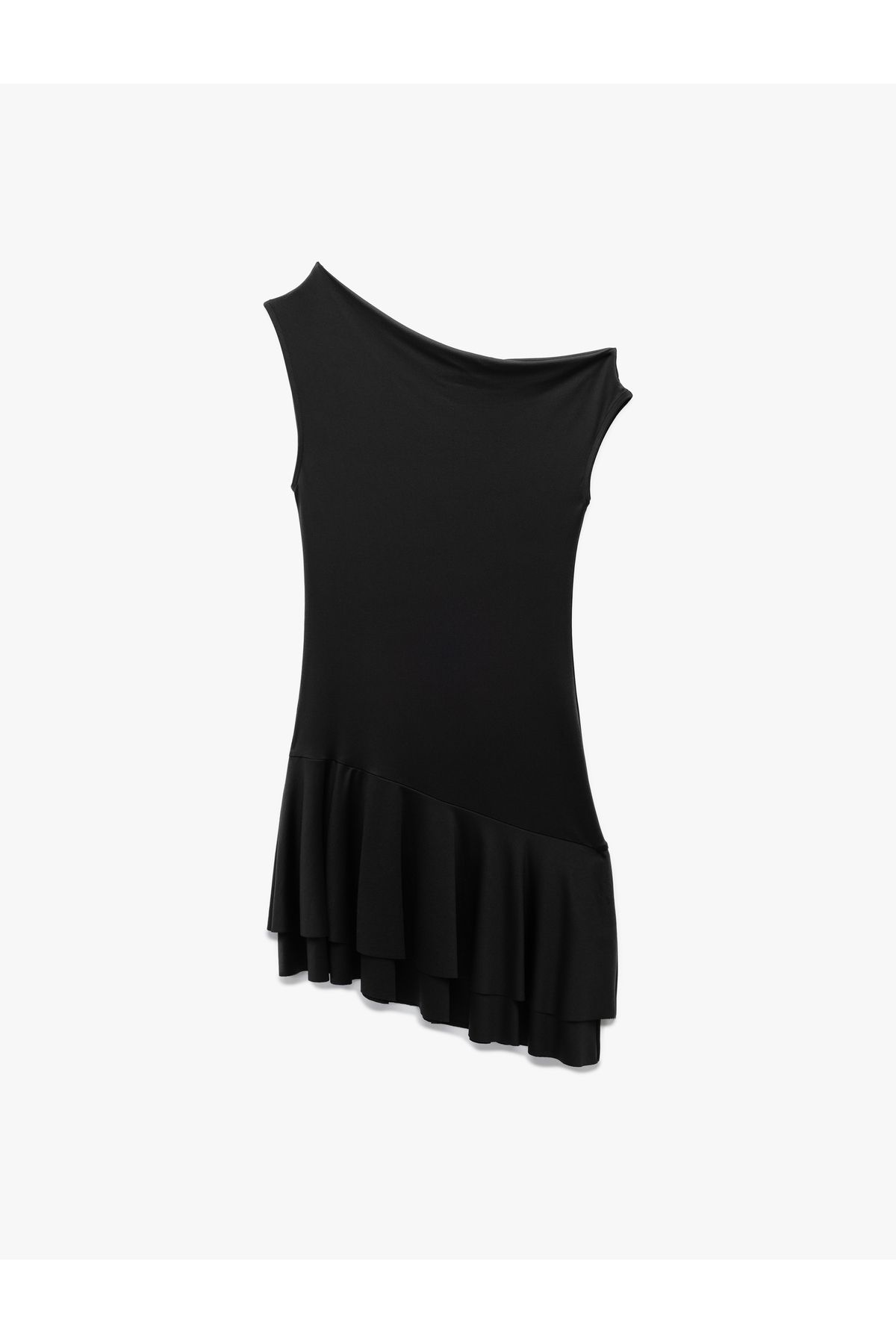 Koton Slim Fit Asimetrik Açık Omuz Fırfırlı Mini Elbise