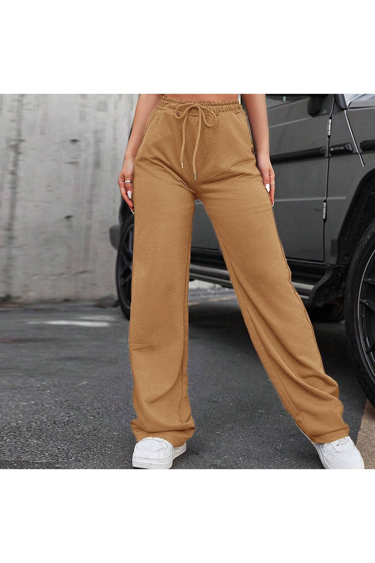 Miyalon Unısex İki İplik Beli Lastikli Oversize Bol Paça Eşofman Altı