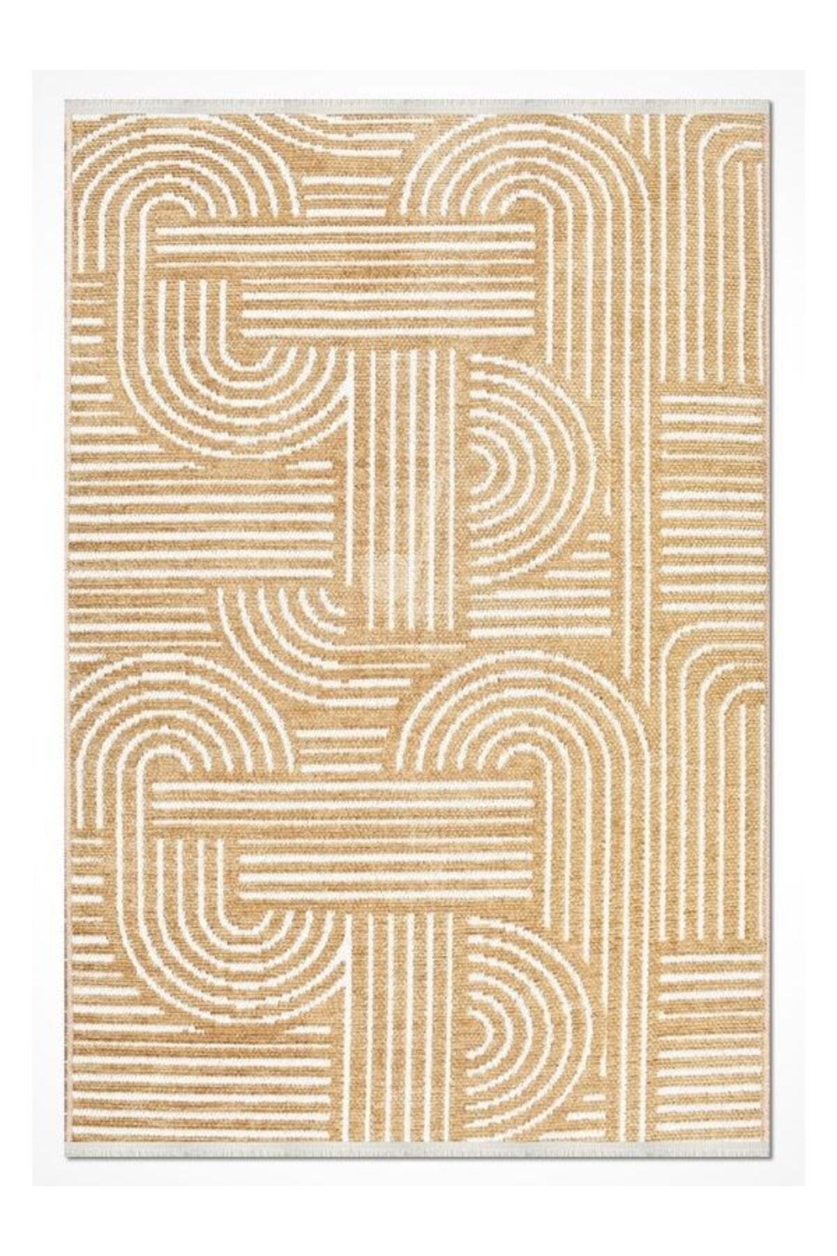 Halımax Crea Halı Rana 6113S Sarı Yazlık Halı Kaydırmaz Taban Renkli Yıkanabilir Dokuma Kilim