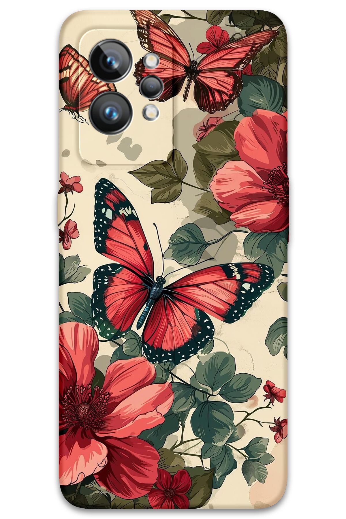 Gramaphone Realme GT 2 Uyumlu Kelebek Desenli Telefon Kılıfı + Ekran Koruyucu - 5795