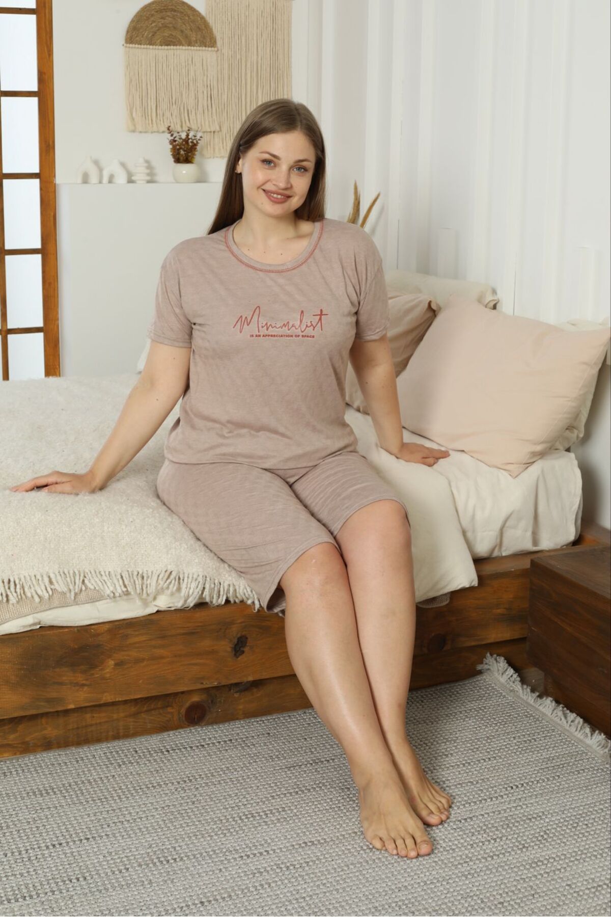 FORVENS Büyük Beden Kadın Kısa Kollu Şortlu Pijama Takımı
