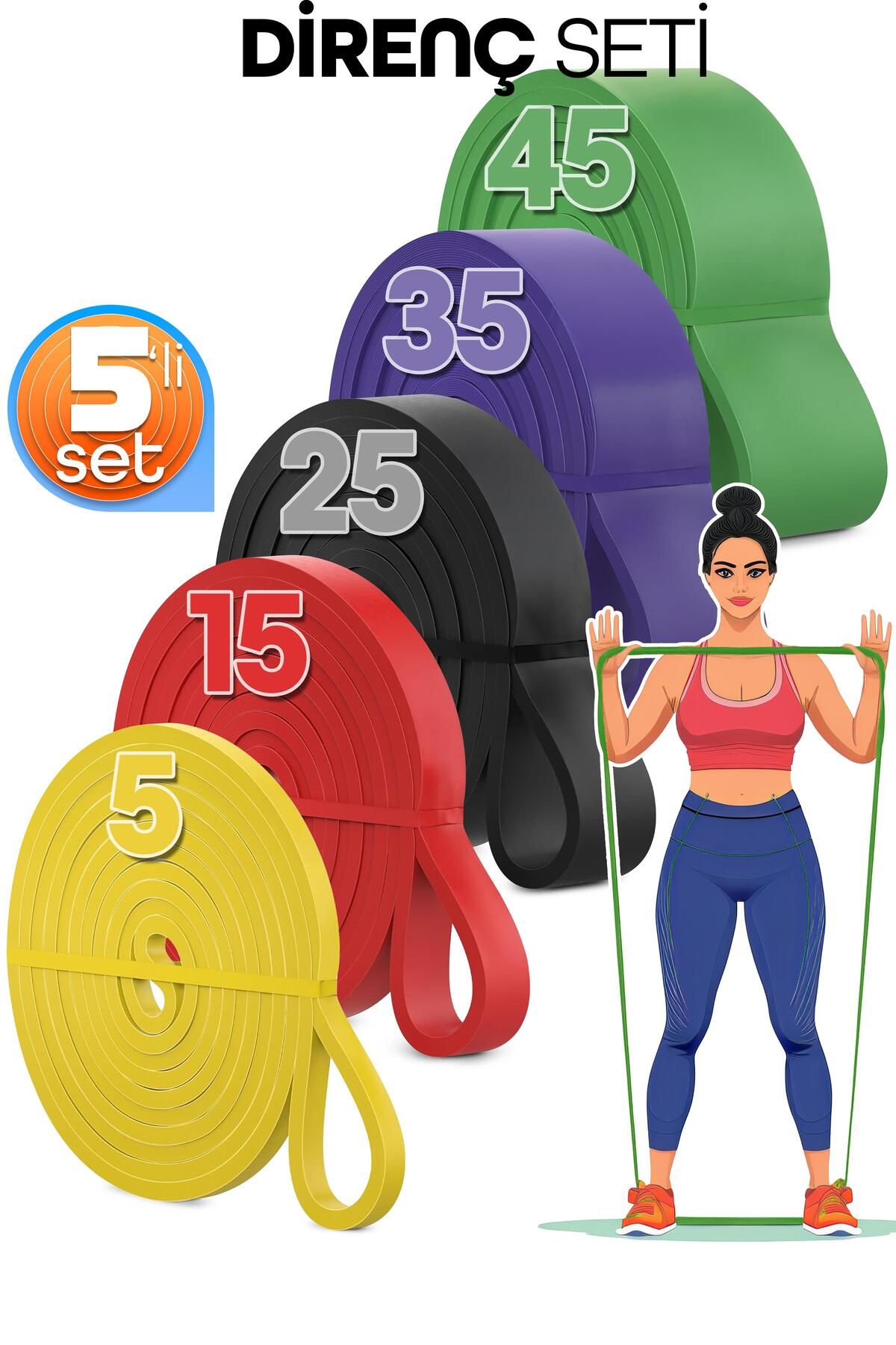 Venenon 5+15+25+35+45 KG 5'li SET Barfiks Lastiği Gym Resistance Band Antrenman Kas Geliştirme Bandı 5 BOY