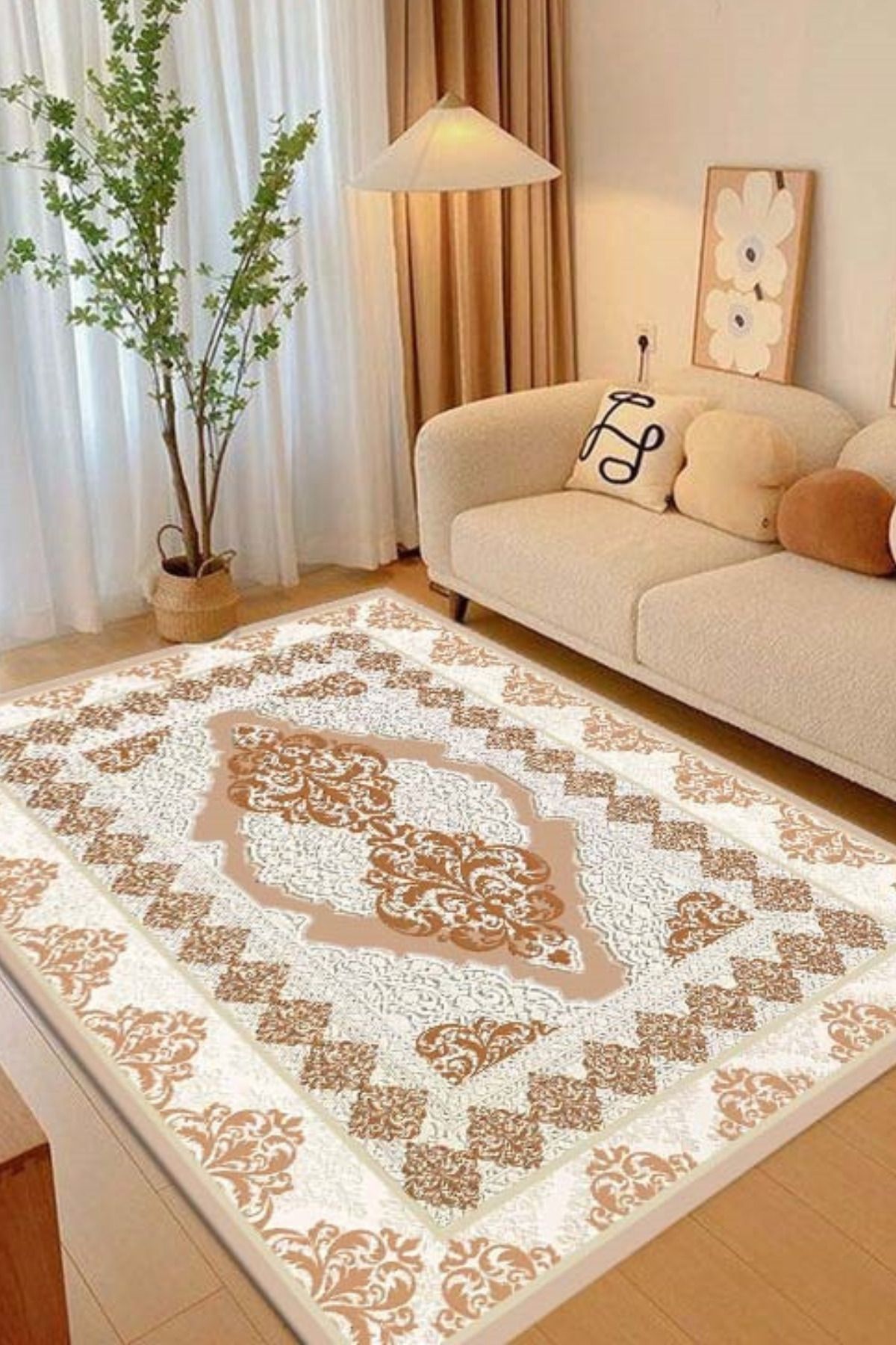 DERAS HOME Dijital Baskı Yıkanabilir Kaymaz Taban Salon Halısı Yolluk