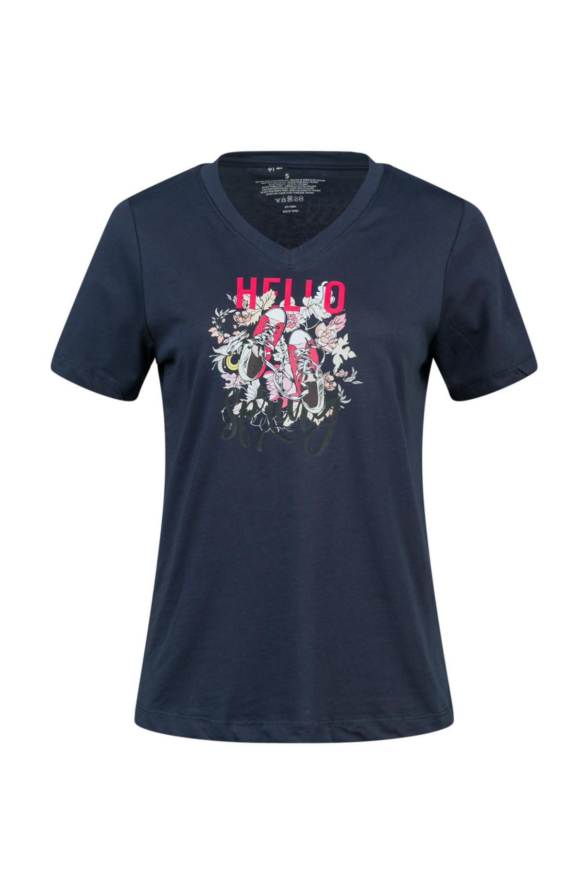 2AS Alone Baskılı V Yaka Kadın T-Shirt 402