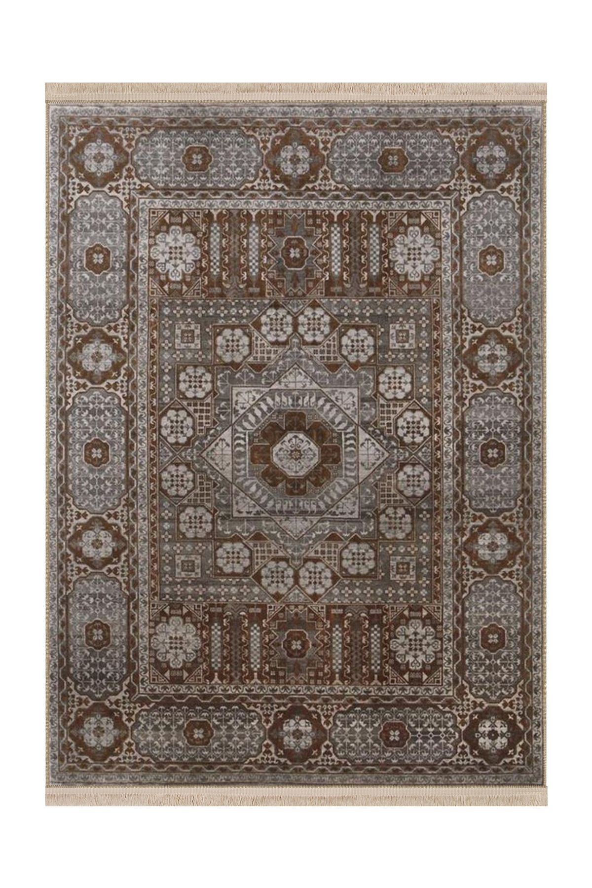 Rugs Modern Halı Leyla Koleksiyonu Gri Kahve Gelenelsel Desenli Dokuma Taban Modern Dekoratif Halı leyla83