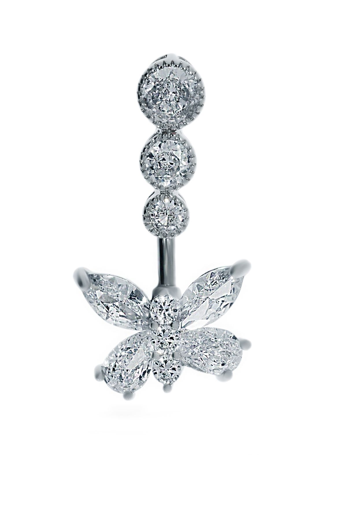 celikchi Kadın 3 Taşlı Kelebek Model Çelik Piercing