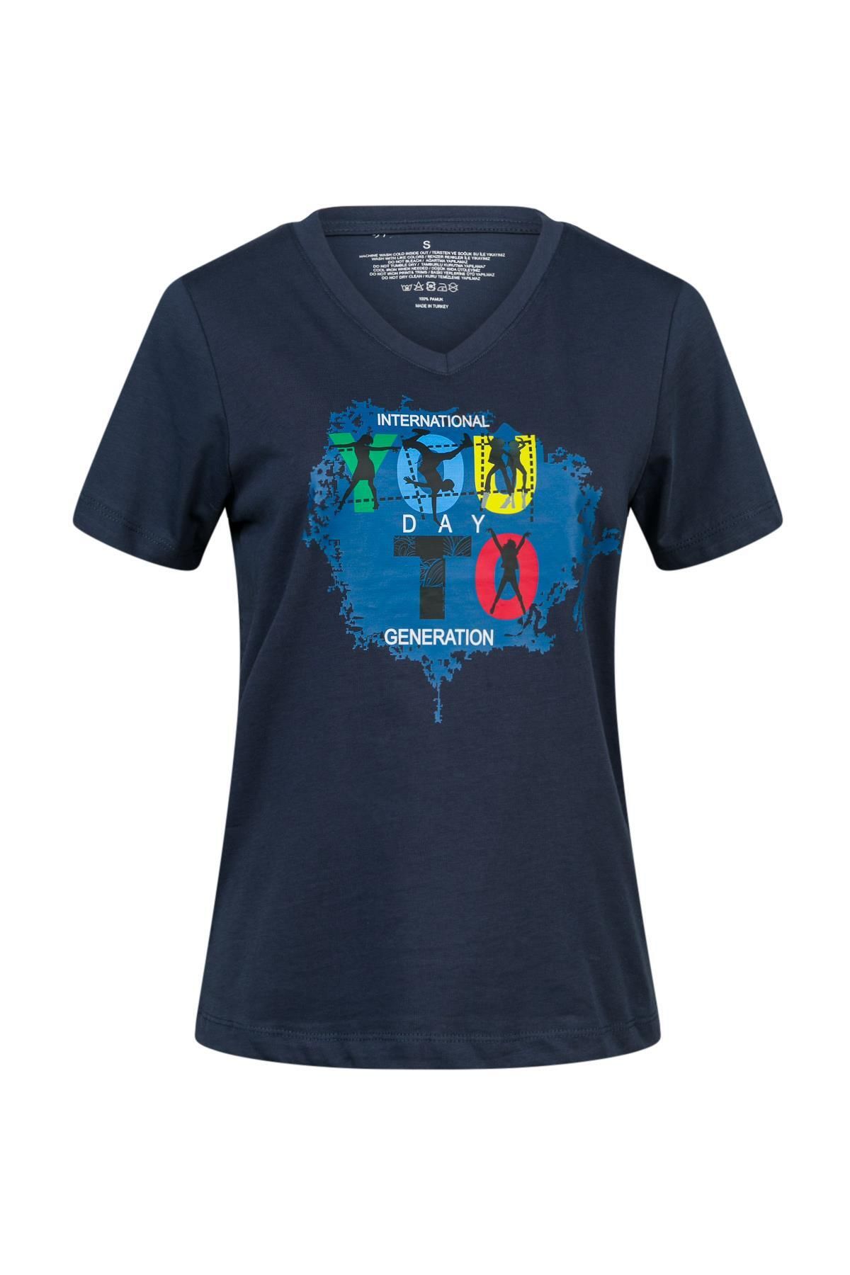 2AS Alone Baskılı V Yaka Kadın T-Shirt 403