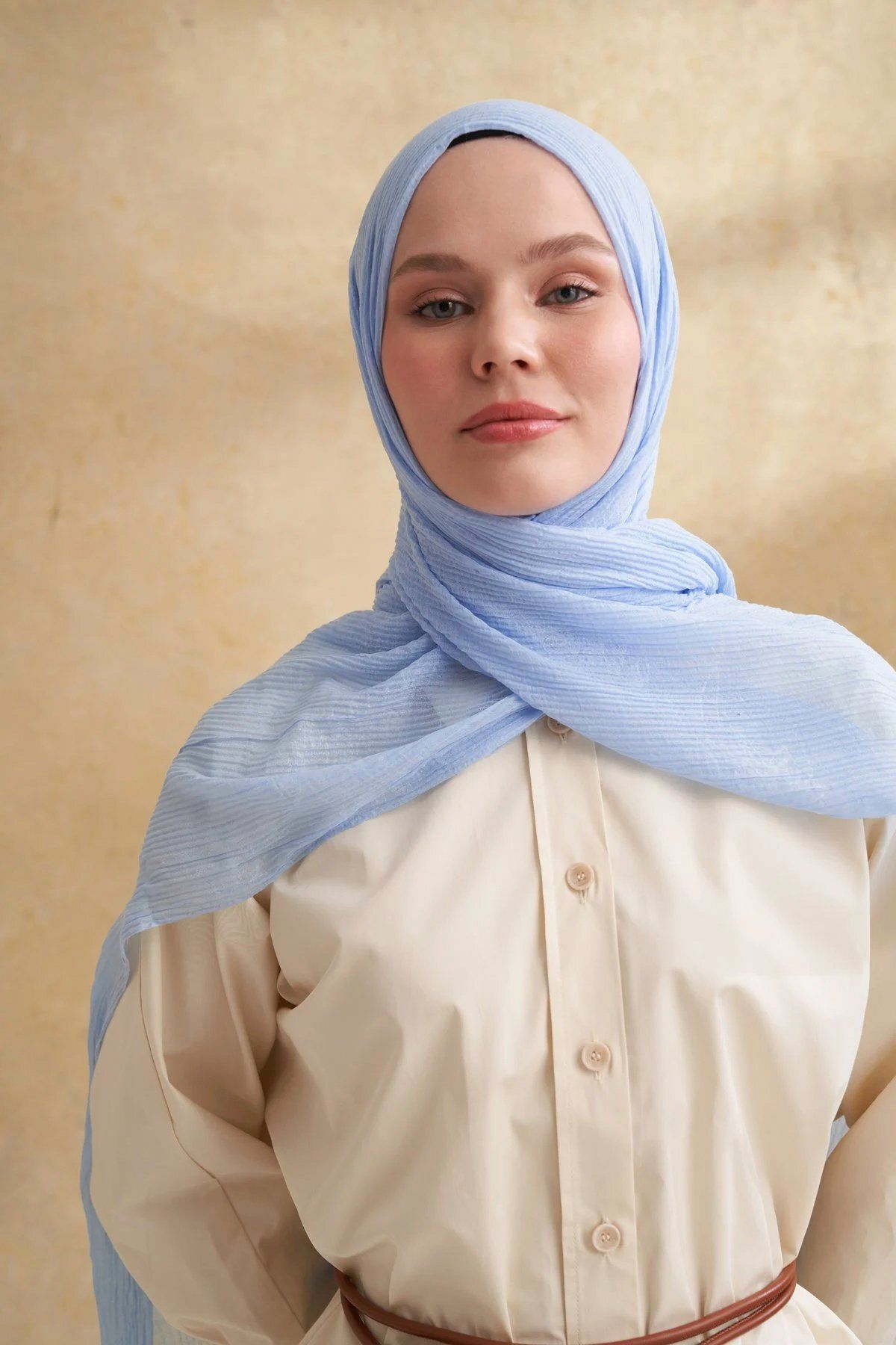 ARMANDA Müslin Yaprak Desen Şal 3351-148 Bebe Mavisi