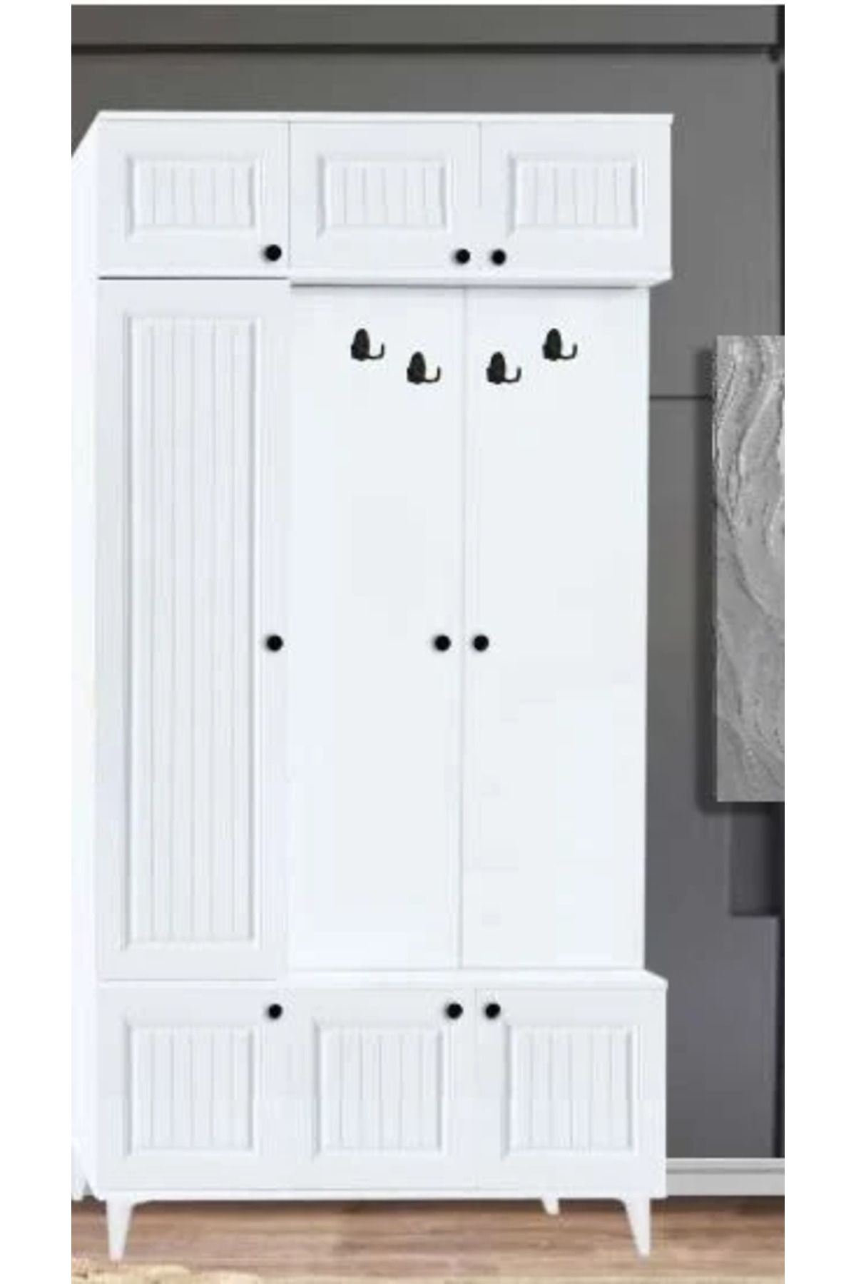 Yuvaset Home 9 Kapılı Aynasız Beyaz Yağmur Portmanto