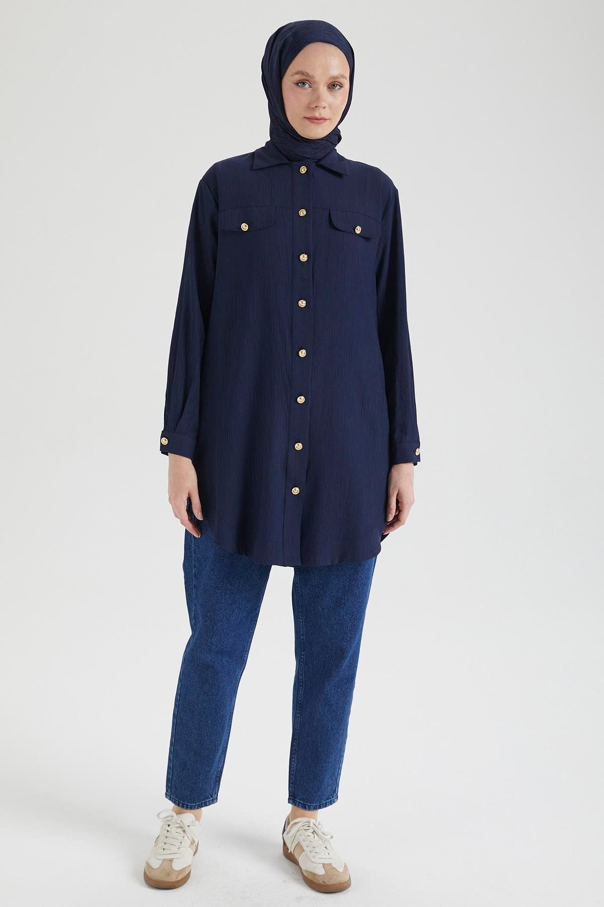 Armine TREND ARMİNE TREND Cep Detaylı Düğmeli Tunik-Lacivert 25YT4145