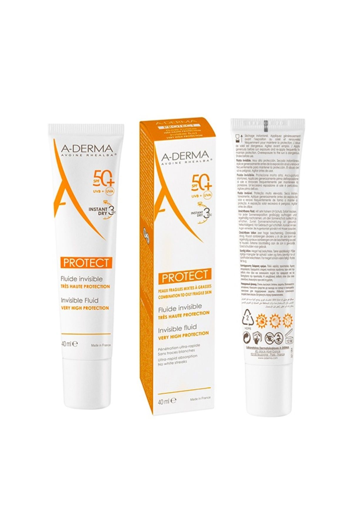 A-DERMA-Set Protect: Fluid SPF50+ 40ml, Spray SPF50+ 200ml, Loțiune după soare 250ml 2