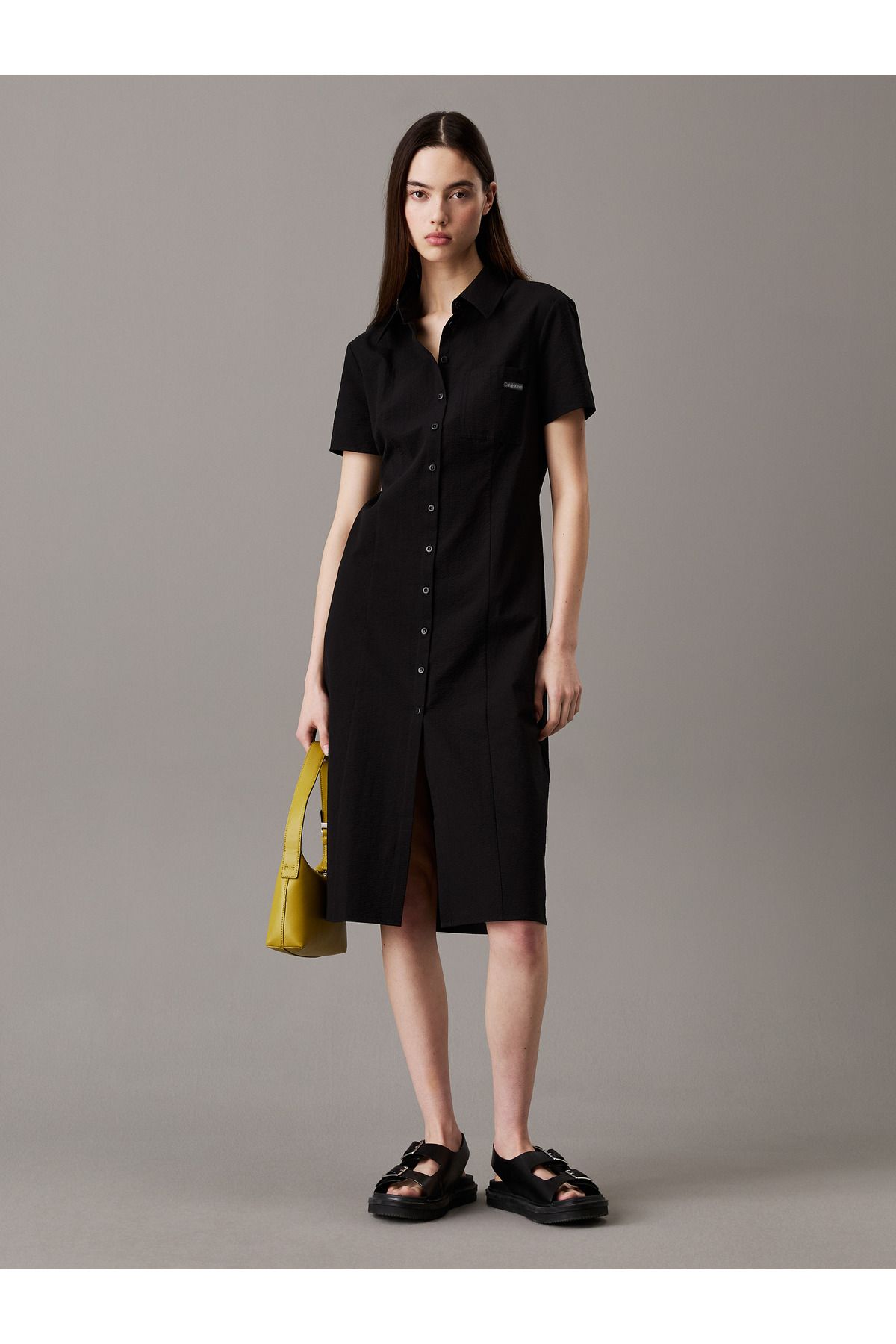 Calvin Klein-Women Black Seersucker Button-Through Dress 2